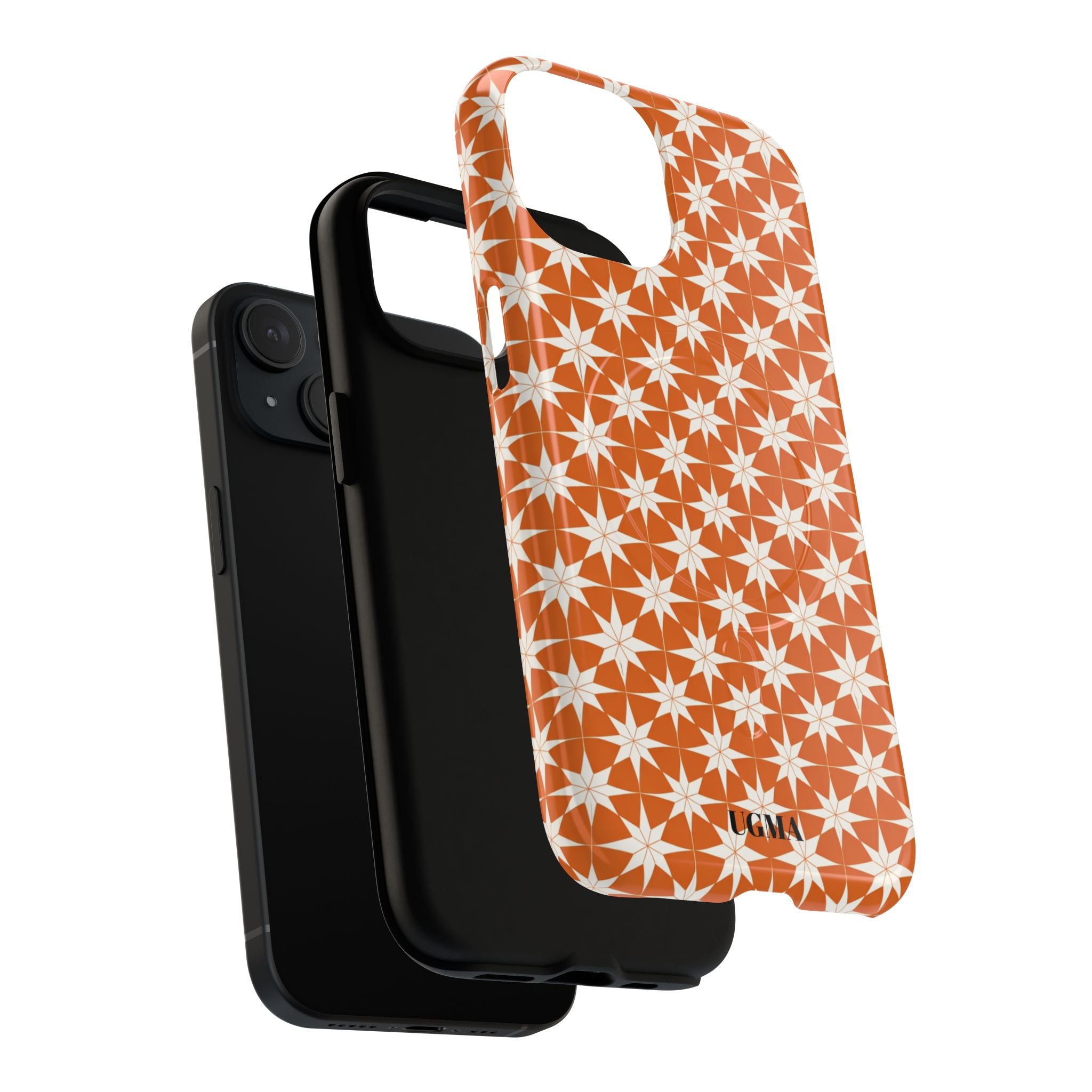 Magnetic Phone Case — Orange Geometric Star Pattern Tough Protective Cover