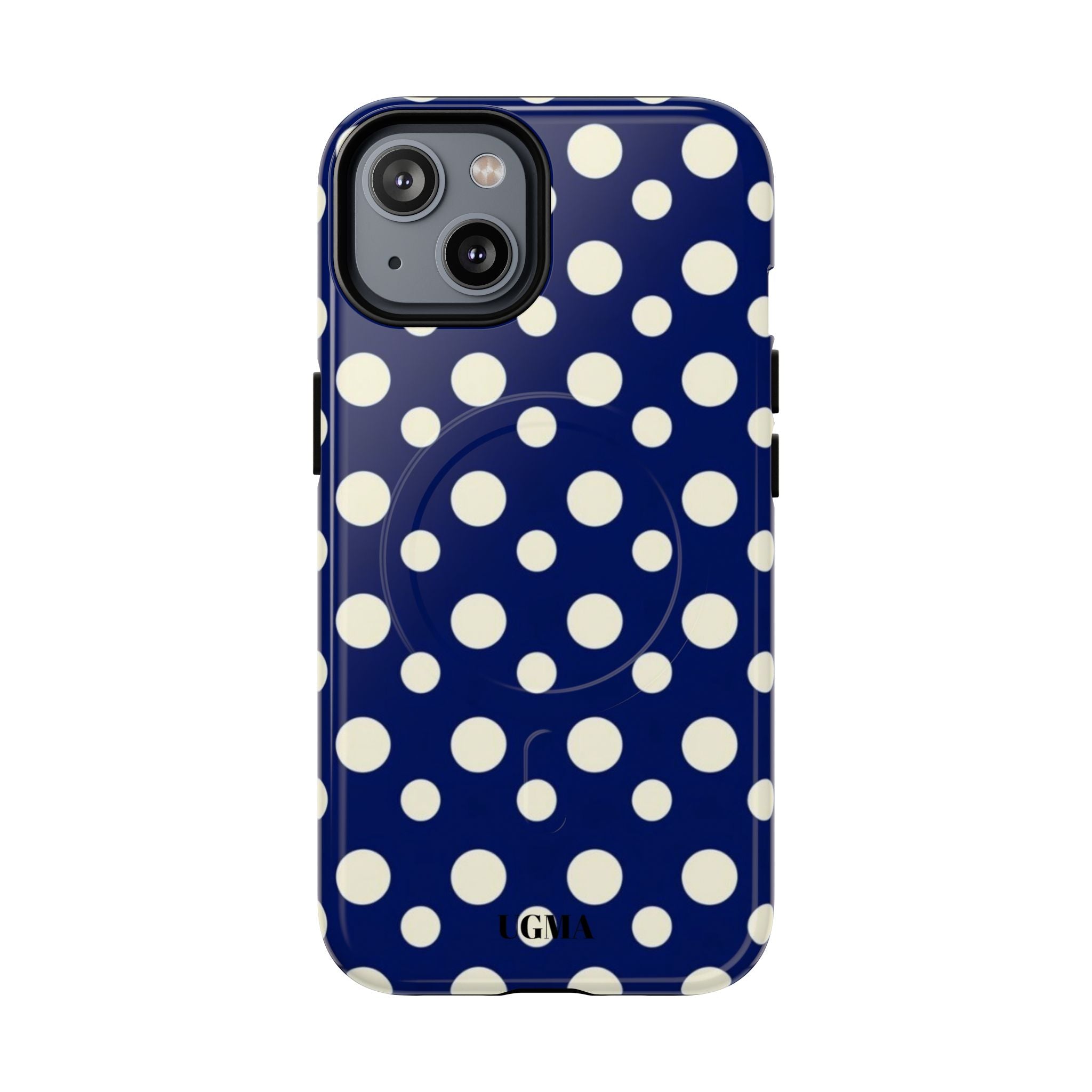 Polka Dot Tough Magnetic Phone Case — Navy & White Protective Magnetic Cover
