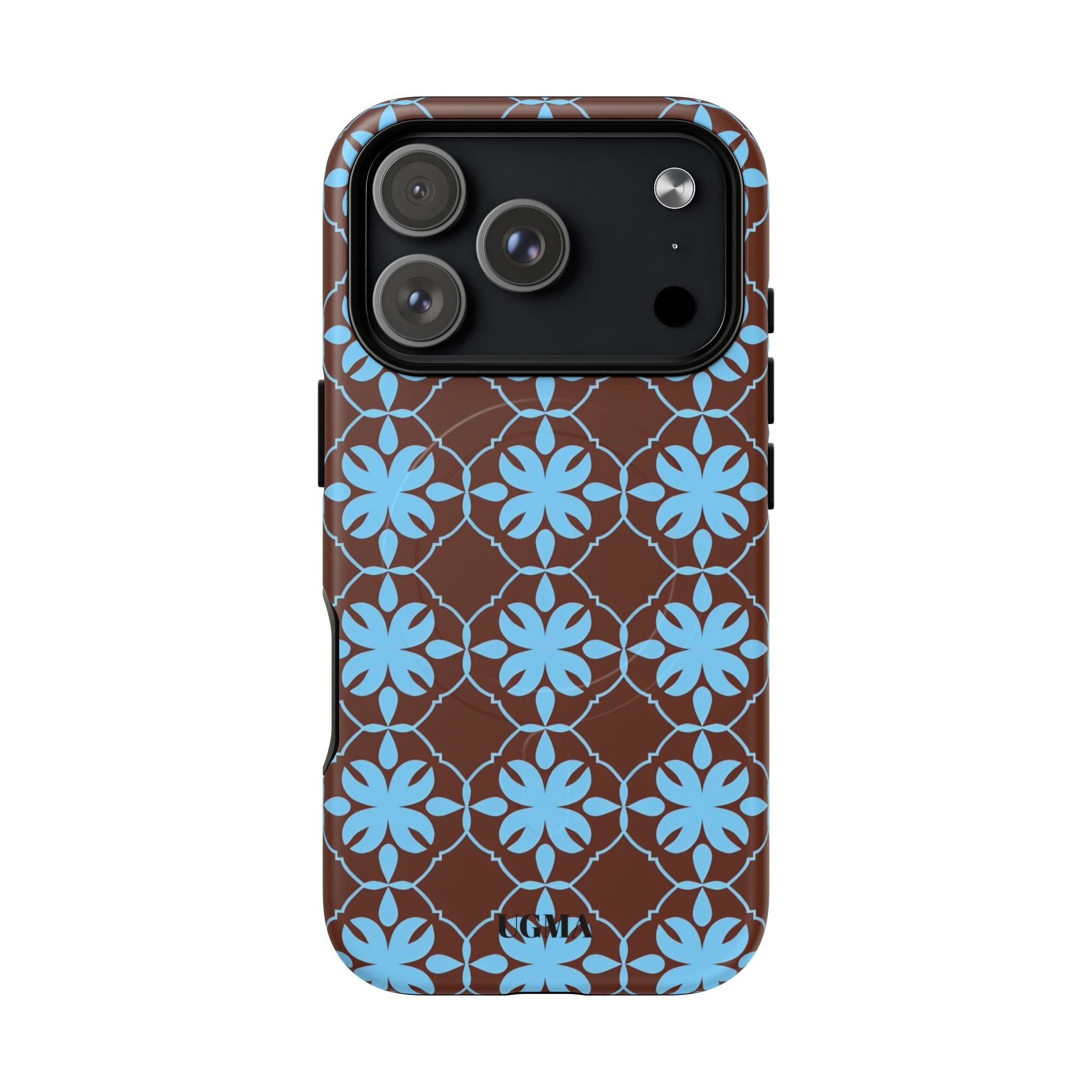 Floral Lattice Tough Magnetic Phone Case — Blue on Brown