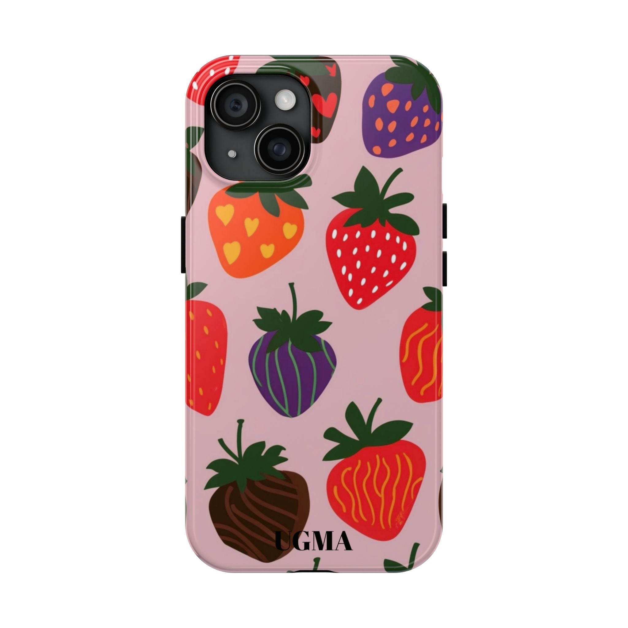 Strawberry Pattern Tough Phone Case — Cute Pastel Fruit Protective Cover