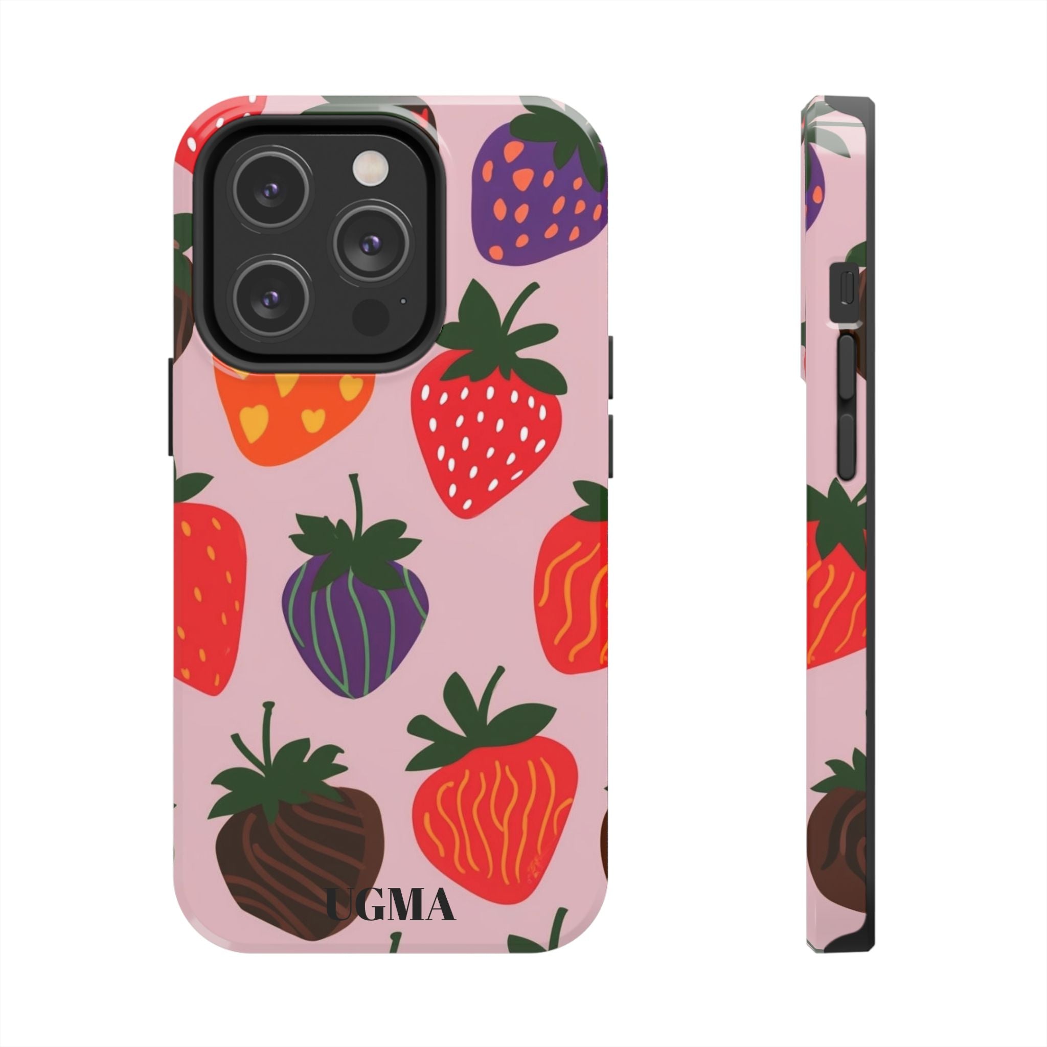 Strawberry Pattern Tough Phone Case — Cute Pastel Fruit Protective Cover