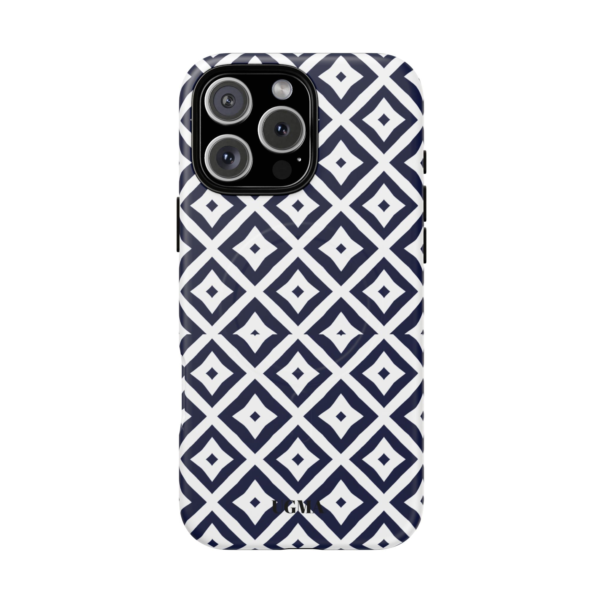 Magnetic Tough Phone Case — Navy Geometric Diamond Pattern