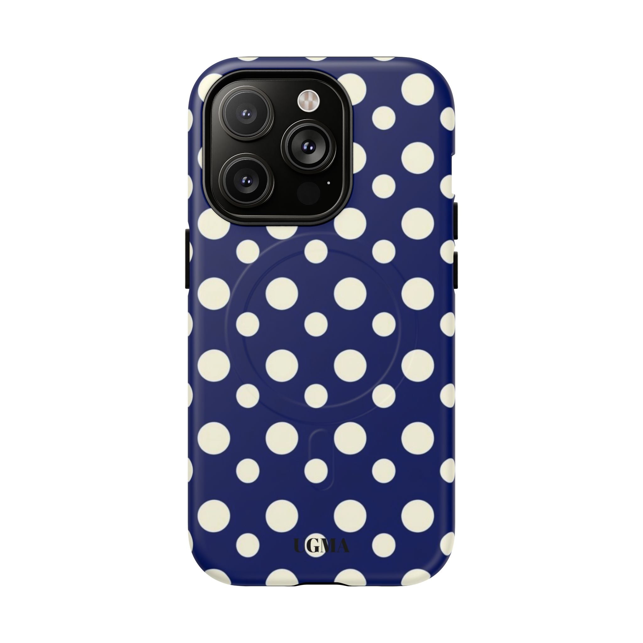 Polka Dot Tough Magnetic Phone Case — Navy & White Protective Magnetic Cover