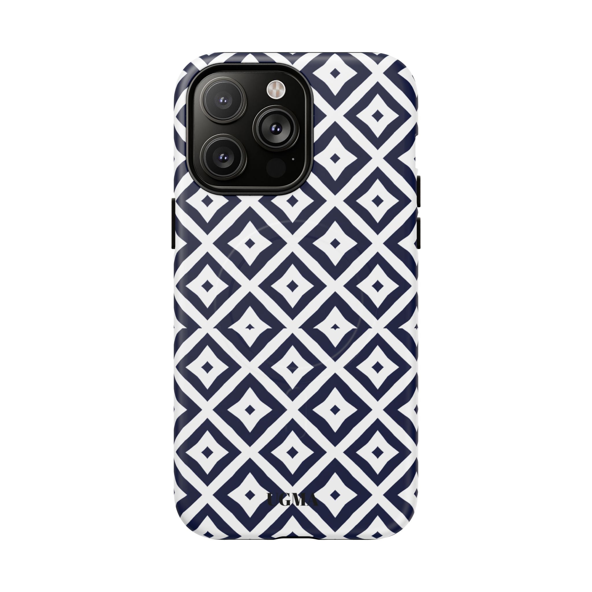 Magnetic Tough Phone Case — Navy Geometric Diamond Pattern