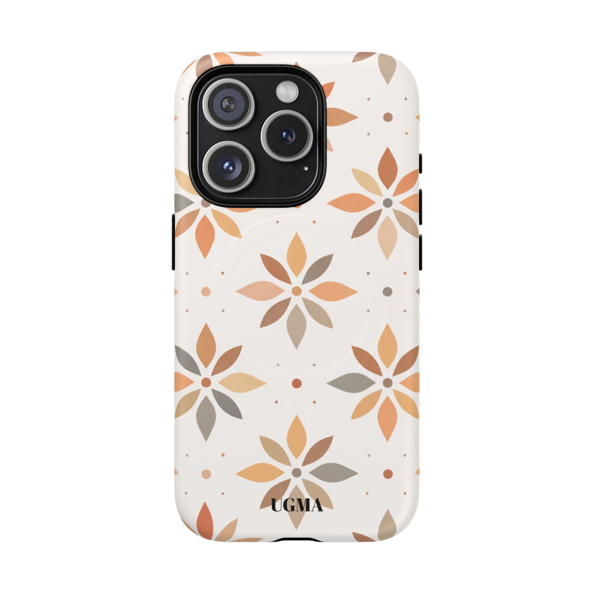 Floral Tile Tough Magnetic Phone Case — Neutral Autumn Blossom Design