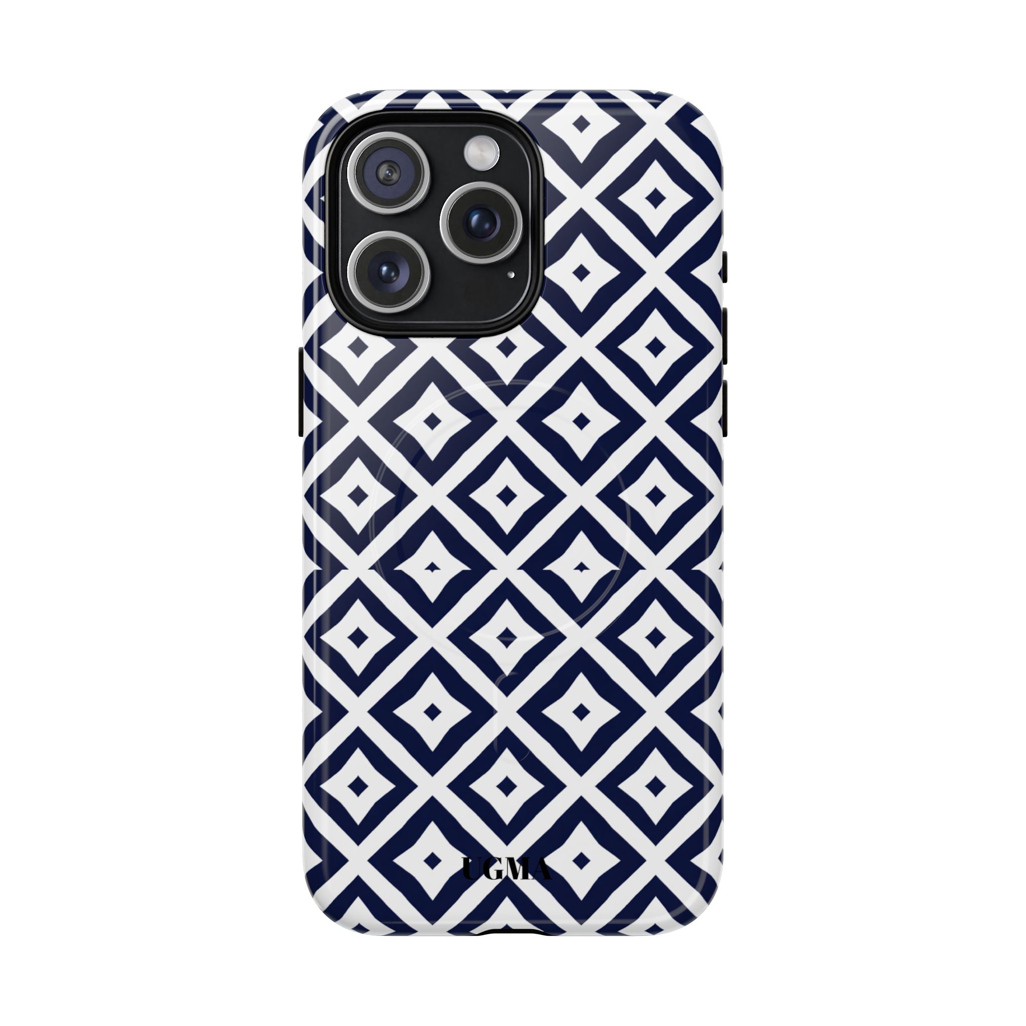 Magnetic Tough Phone Case — Navy Geometric Diamond Pattern