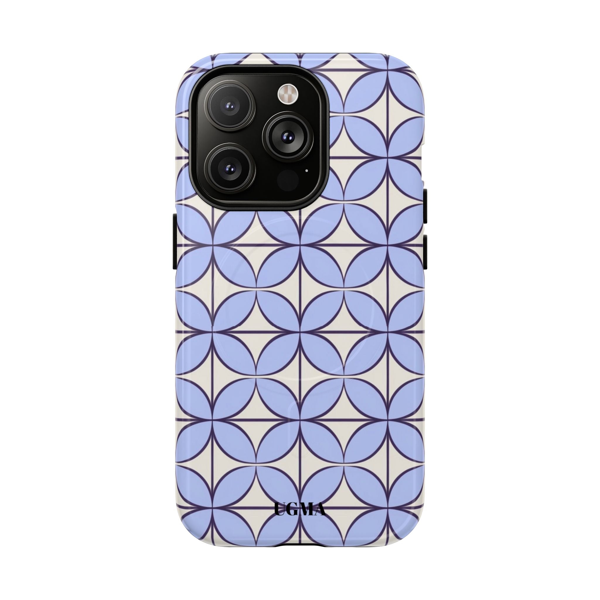 Geometric Blue Flower Pattern Magnetic Phone Case — Tough Protective iPhone Cover