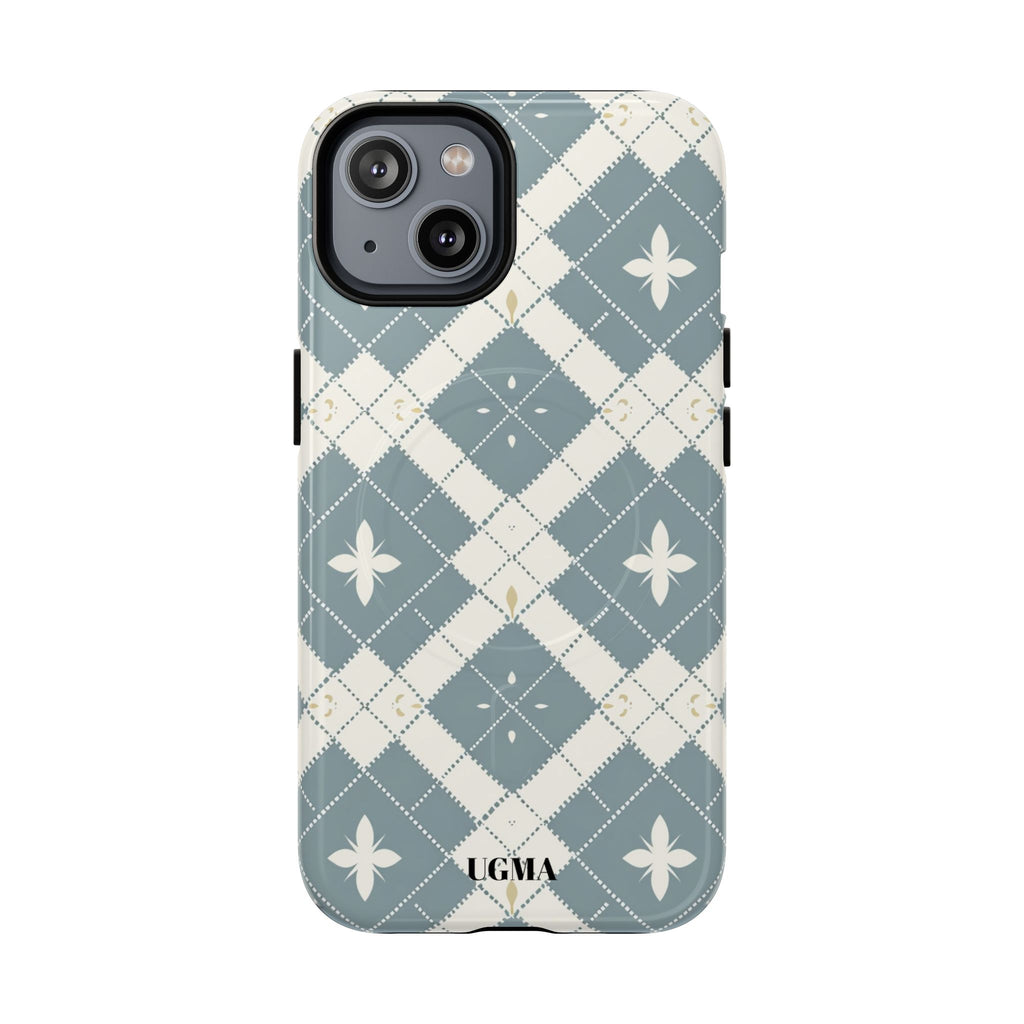 Argyle Fleur Tough Magnetic Phone Case — Blue Plaid Protective Cover