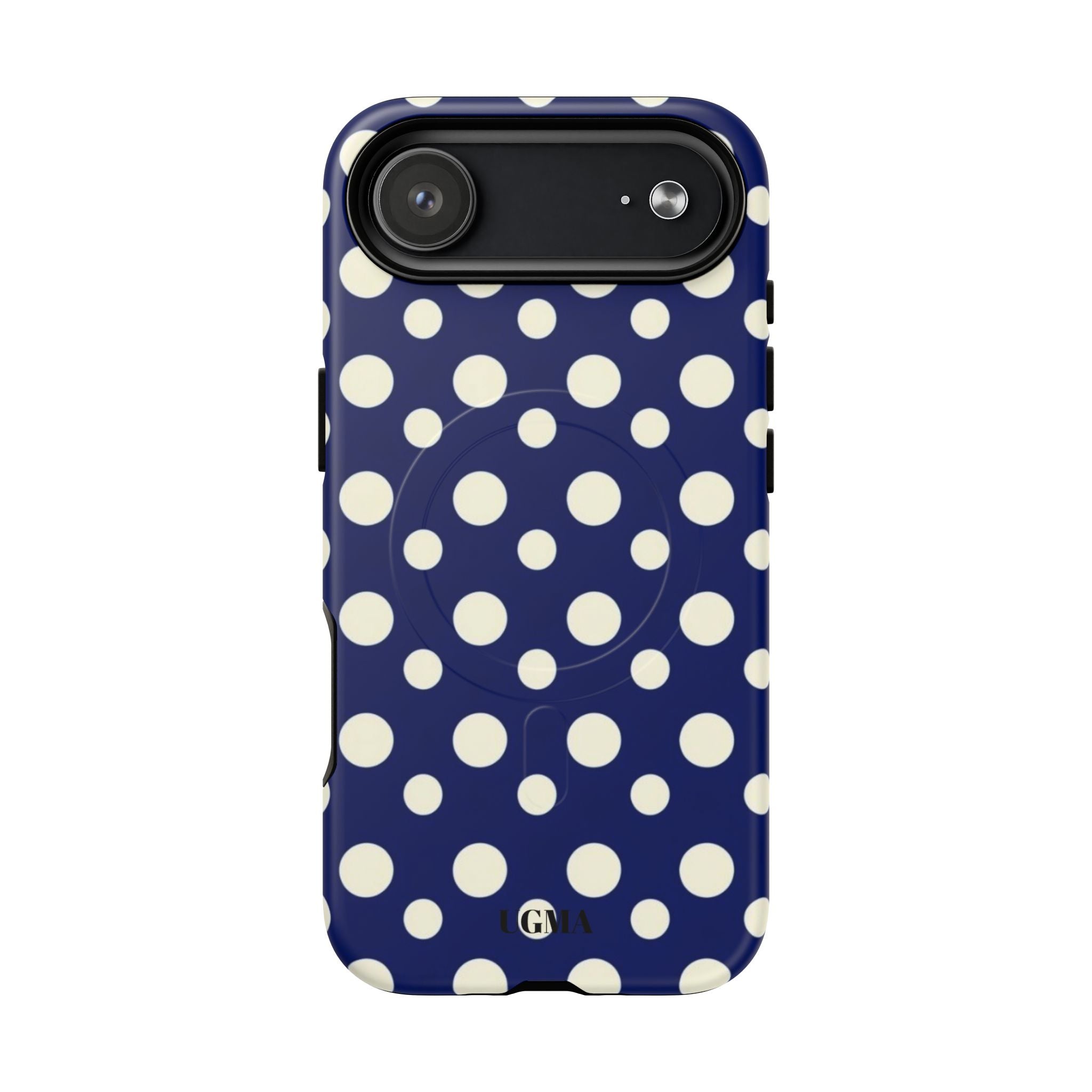 Polka Dot Tough Magnetic Phone Case — Navy & White Protective Magnetic Cover