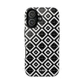 Magnetic Phone Case — Black & White Geometric Diamond Pattern, Tough Protective Cover