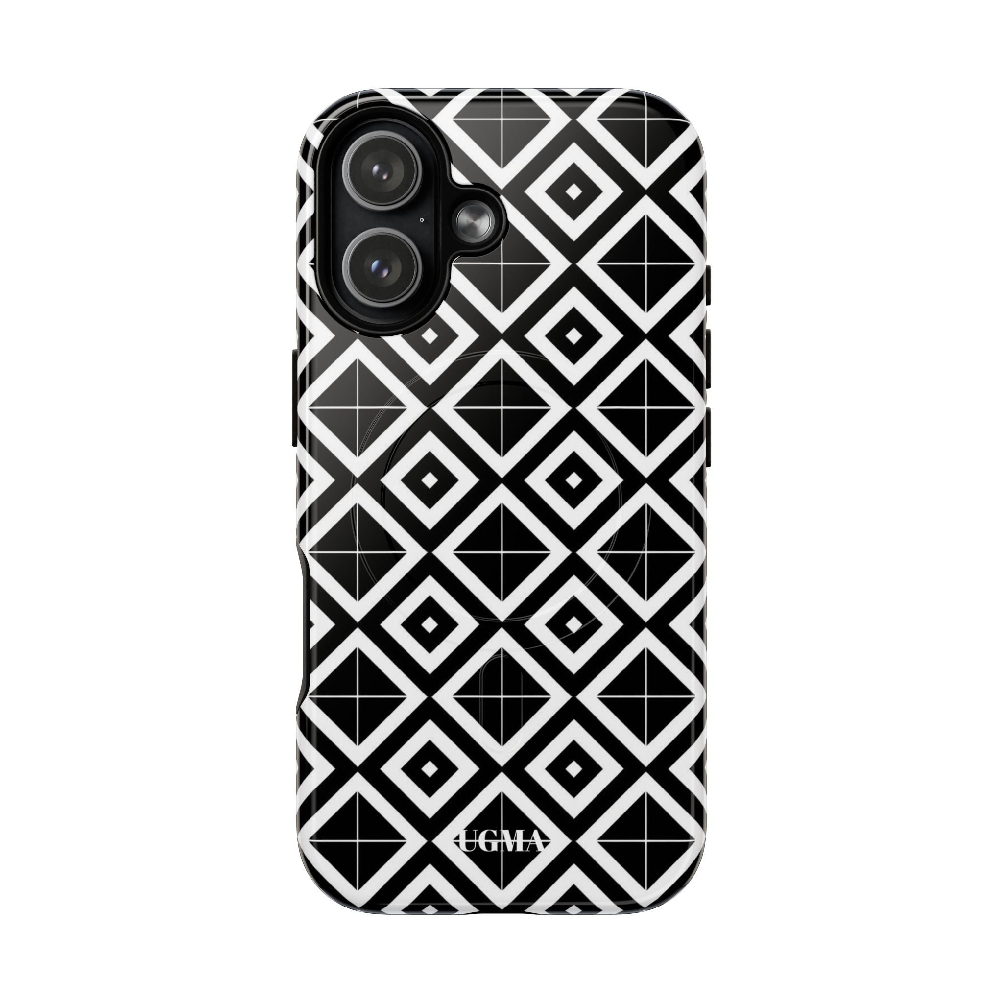 Magnetic Phone Case — Black & White Geometric Diamond Pattern, Tough Protective Cover