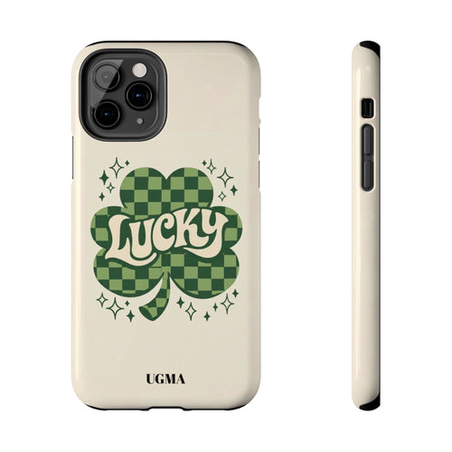 Lucky Clover Phone Case — Retro Green Checker St. Patrick’s Tough Phone Case