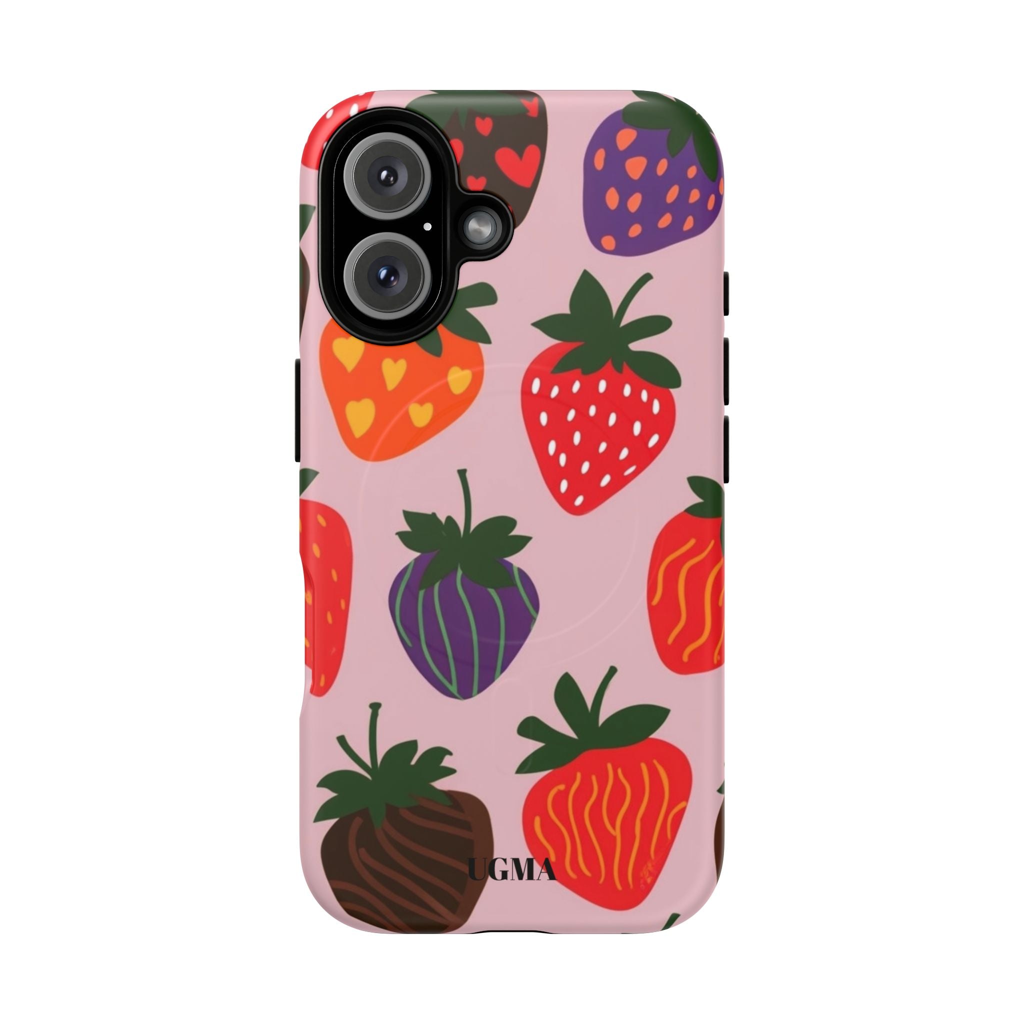 Strawberry Pattern Tough Magnetic Phone Case — Cute Pink Fruit Design