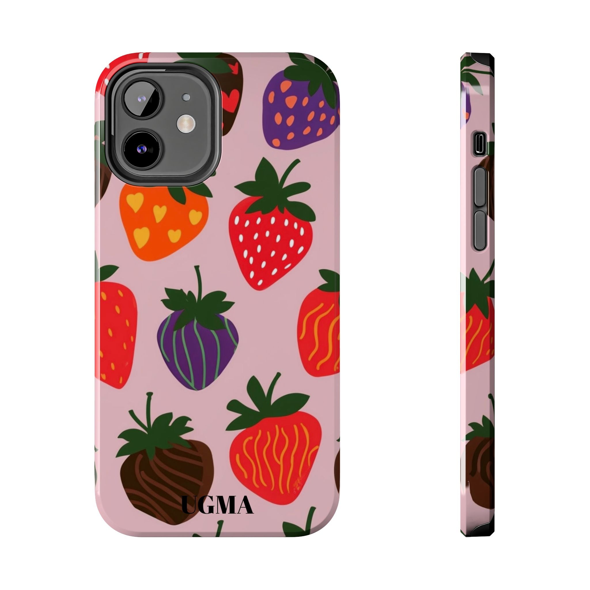 Strawberry Pattern Tough Phone Case — Cute Pastel Fruit Protective Cover