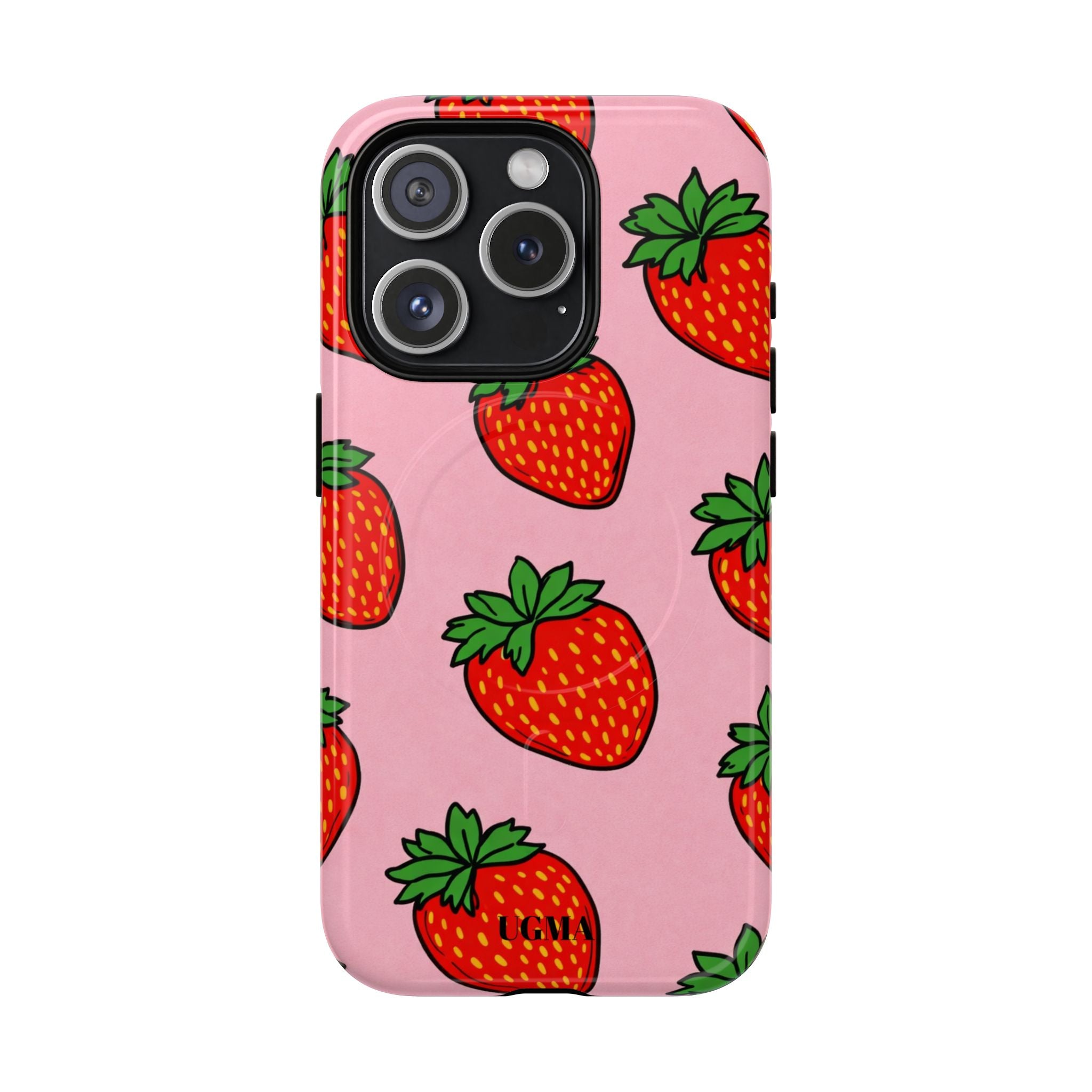 Strawberry Pattern Tough Magnetic Phone Case — Pink Fruit Protective Cover