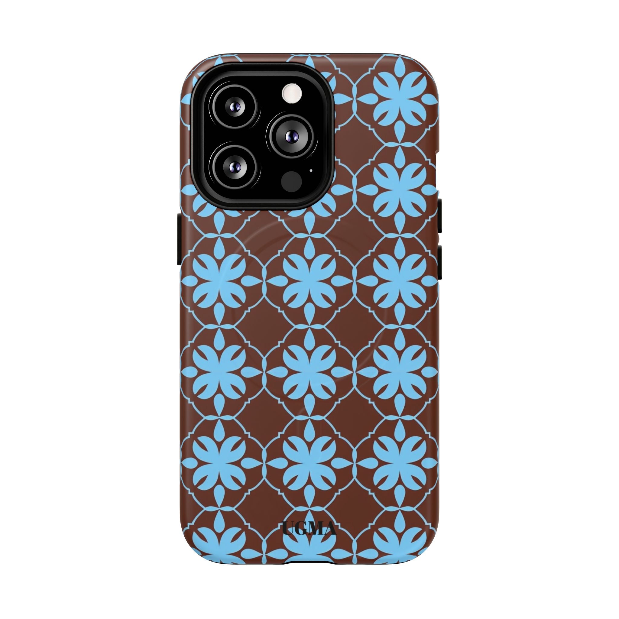 Floral Lattice Tough Magnetic Phone Case — Blue on Brown