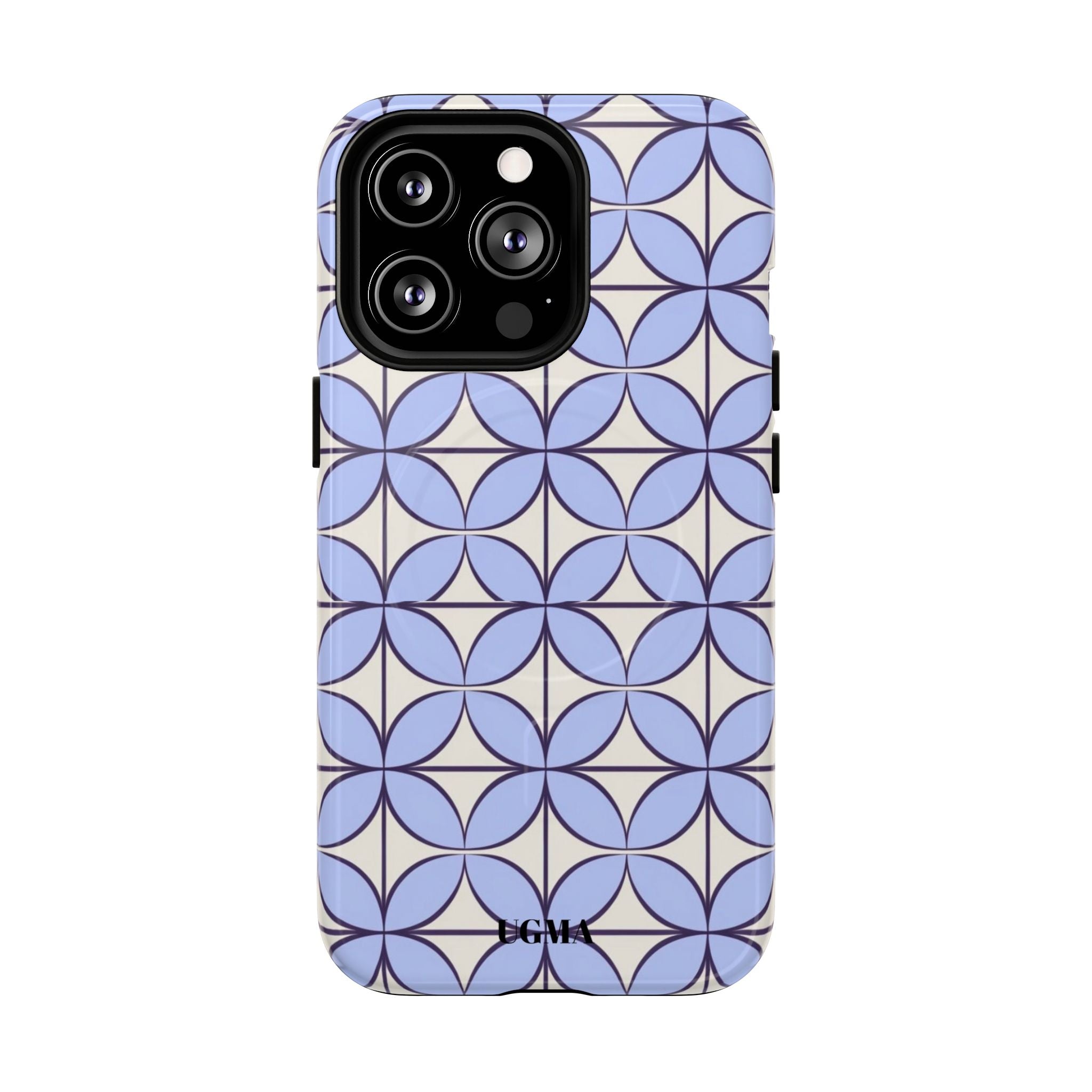 Geometric Blue Flower Pattern Magnetic Phone Case — Tough Protective iPhone Cover