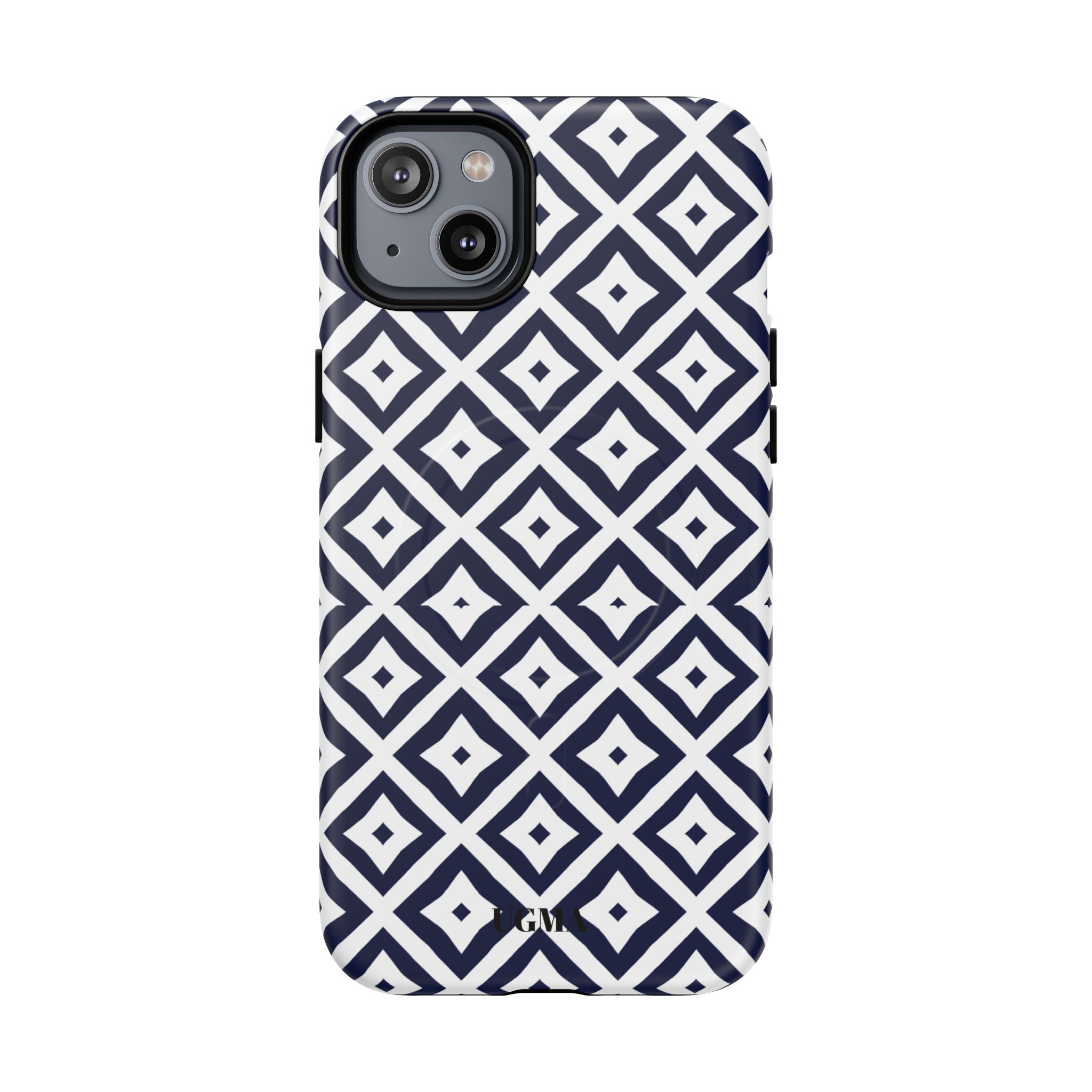 Magnetic Tough Phone Case — Navy Geometric Diamond Pattern
