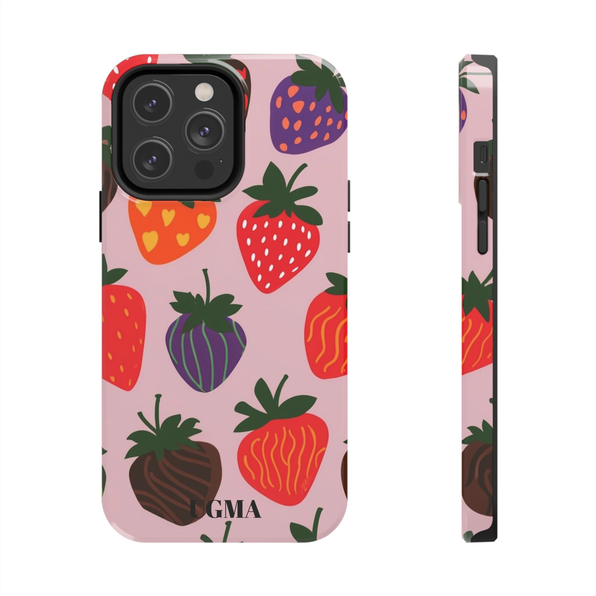 Strawberry Pattern Tough Phone Case — Cute Pastel Fruit Protective Cover