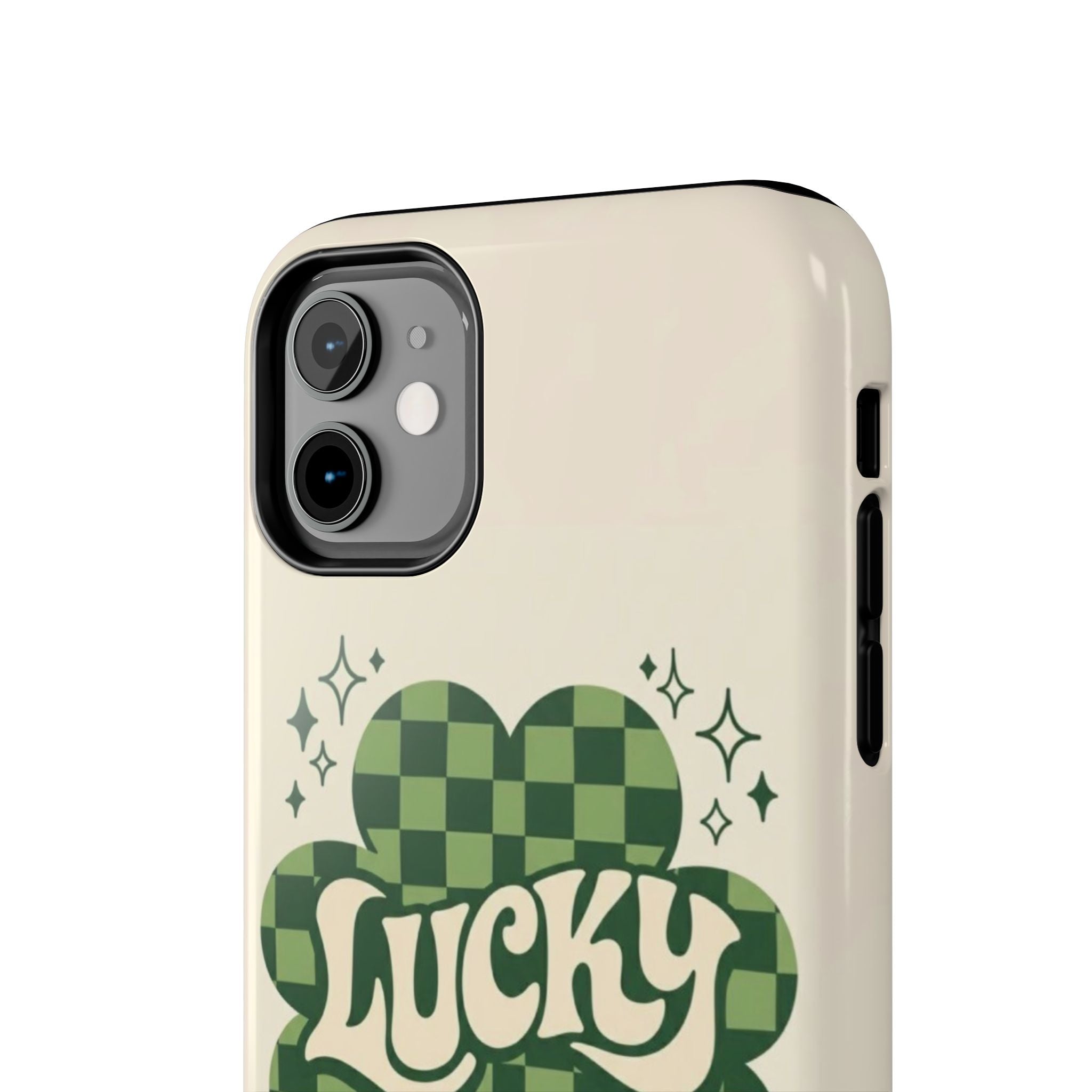 Lucky Clover Phone Case — Retro Green Checker St. Patrick’s Tough Phone Case