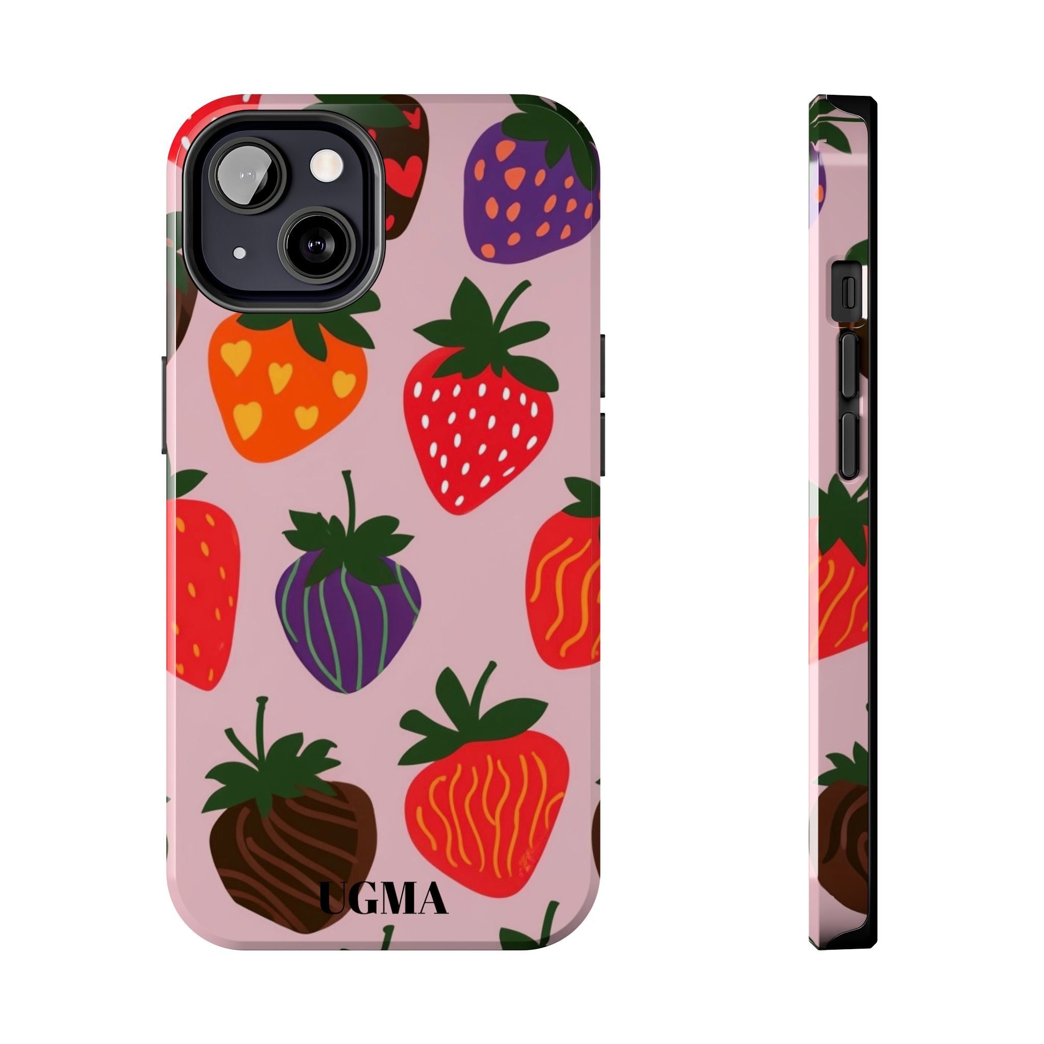 Strawberry Pattern Tough Phone Case — Cute Pastel Fruit Protective Cover