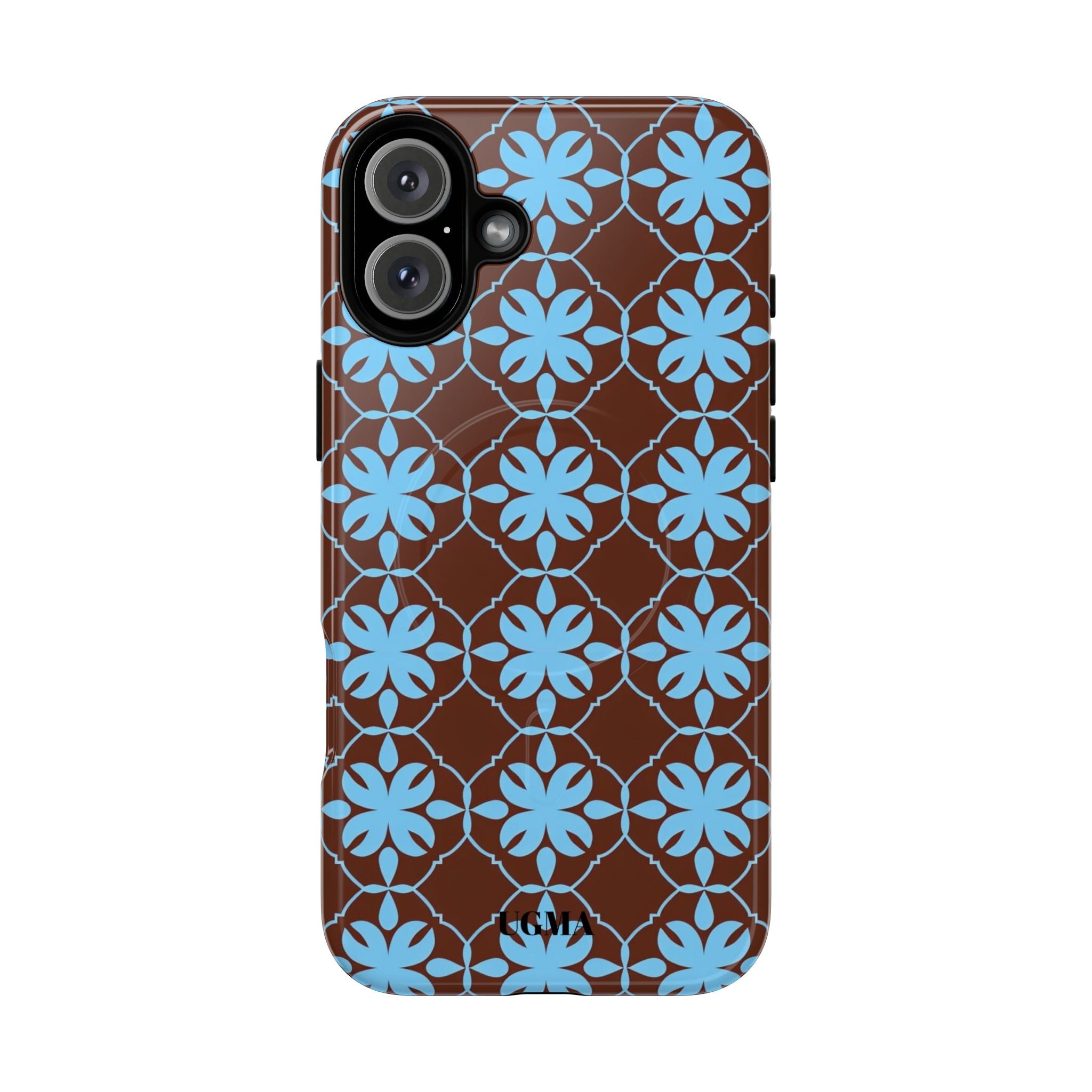 Floral Lattice Tough Magnetic Phone Case — Blue on Brown