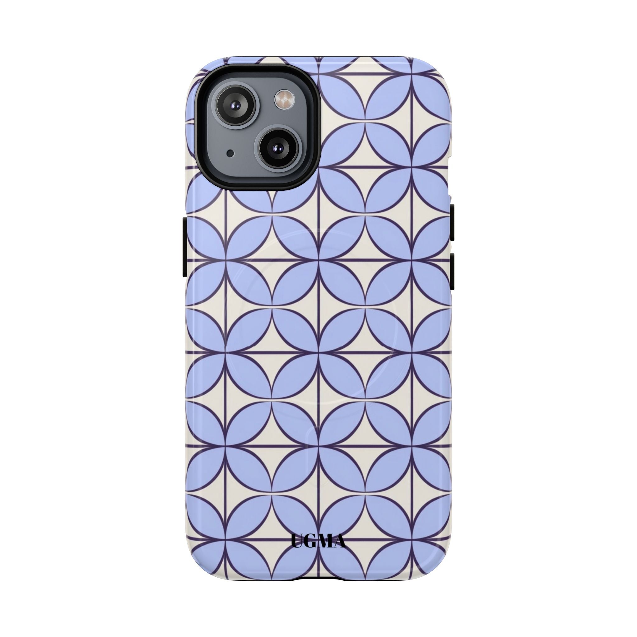 Geometric Blue Flower Pattern Magnetic Phone Case — Tough Protective iPhone Cover