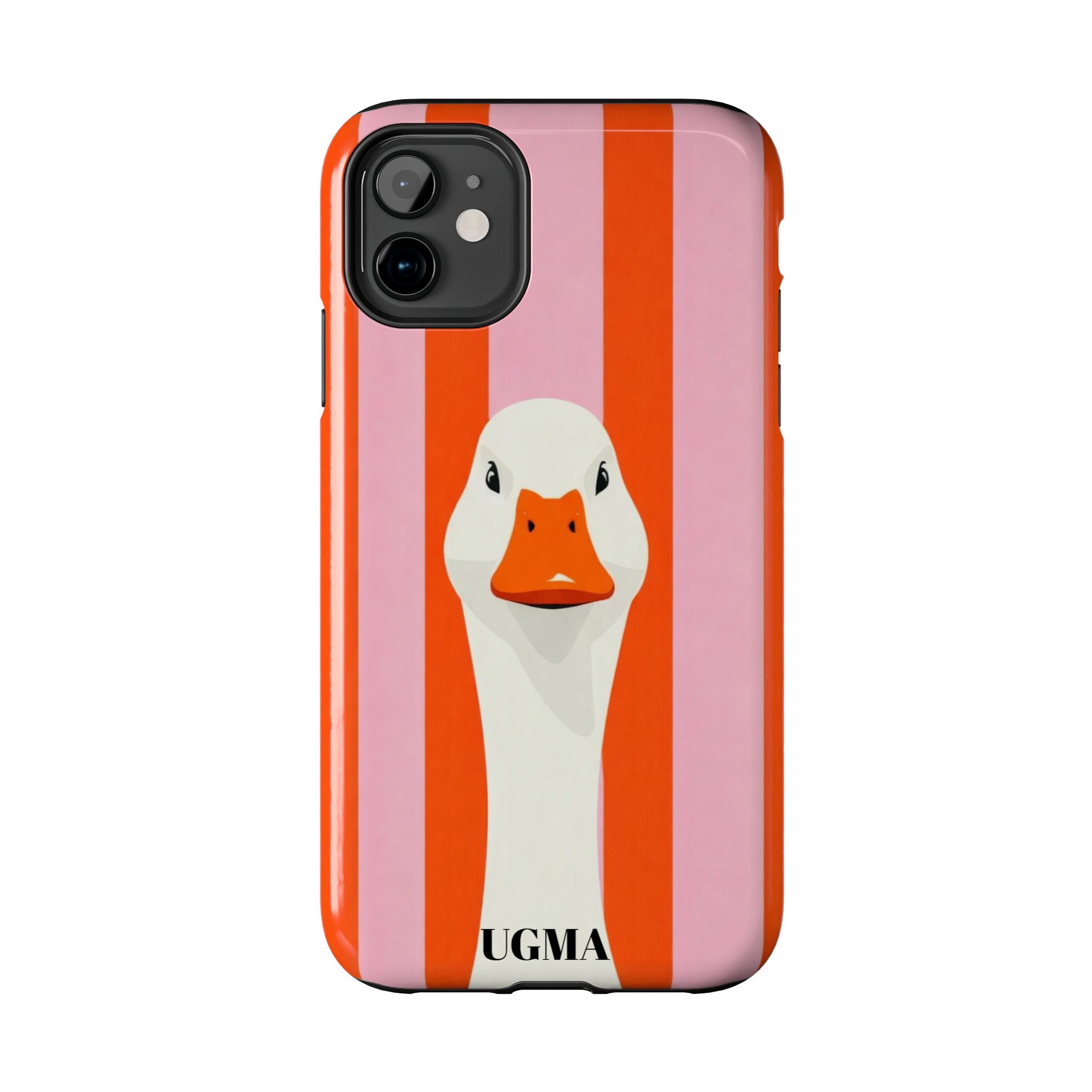 Goose Stripe Tough Phone Case — Quirky Duck Portrait Protective Cover