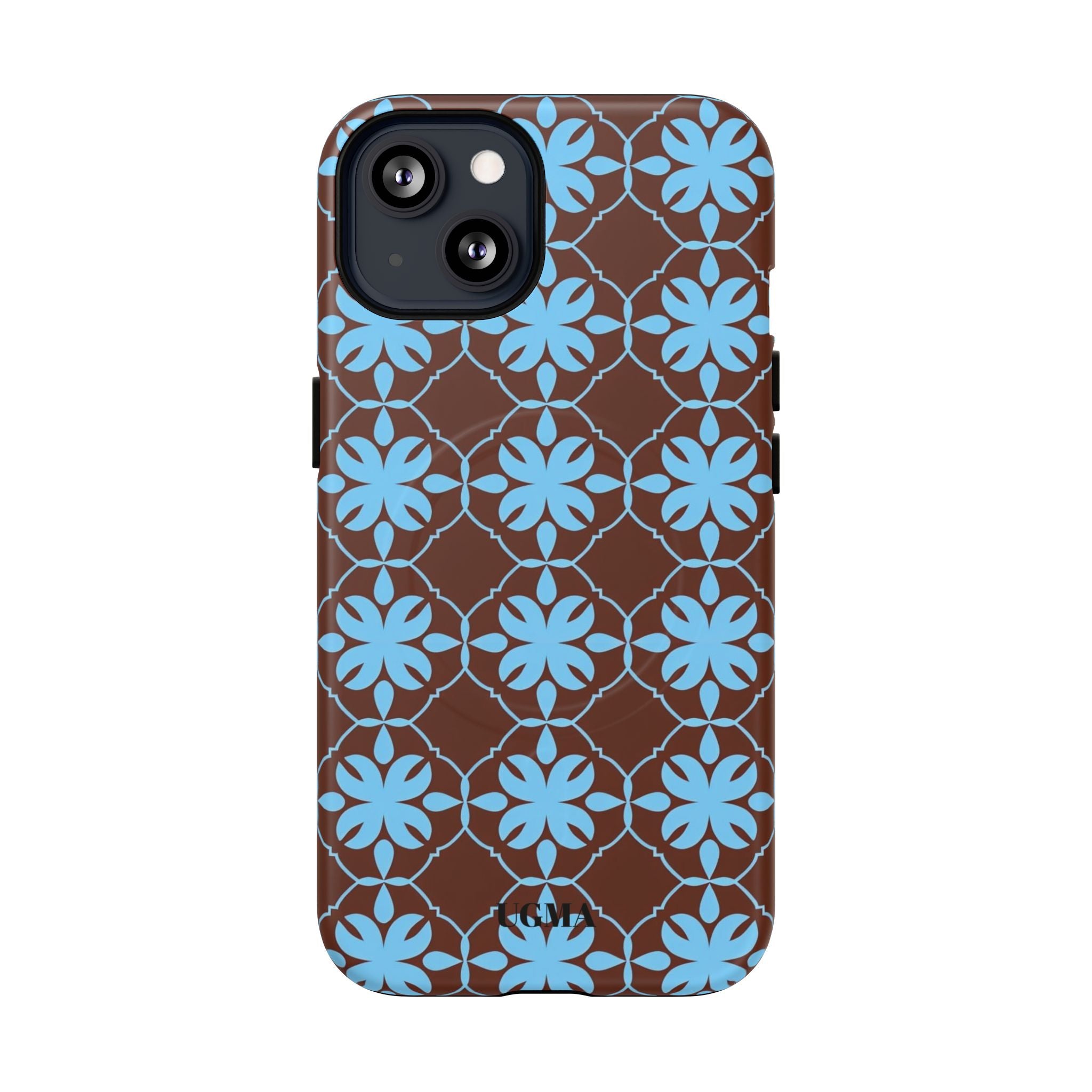 Floral Lattice Tough Magnetic Phone Case — Blue on Brown