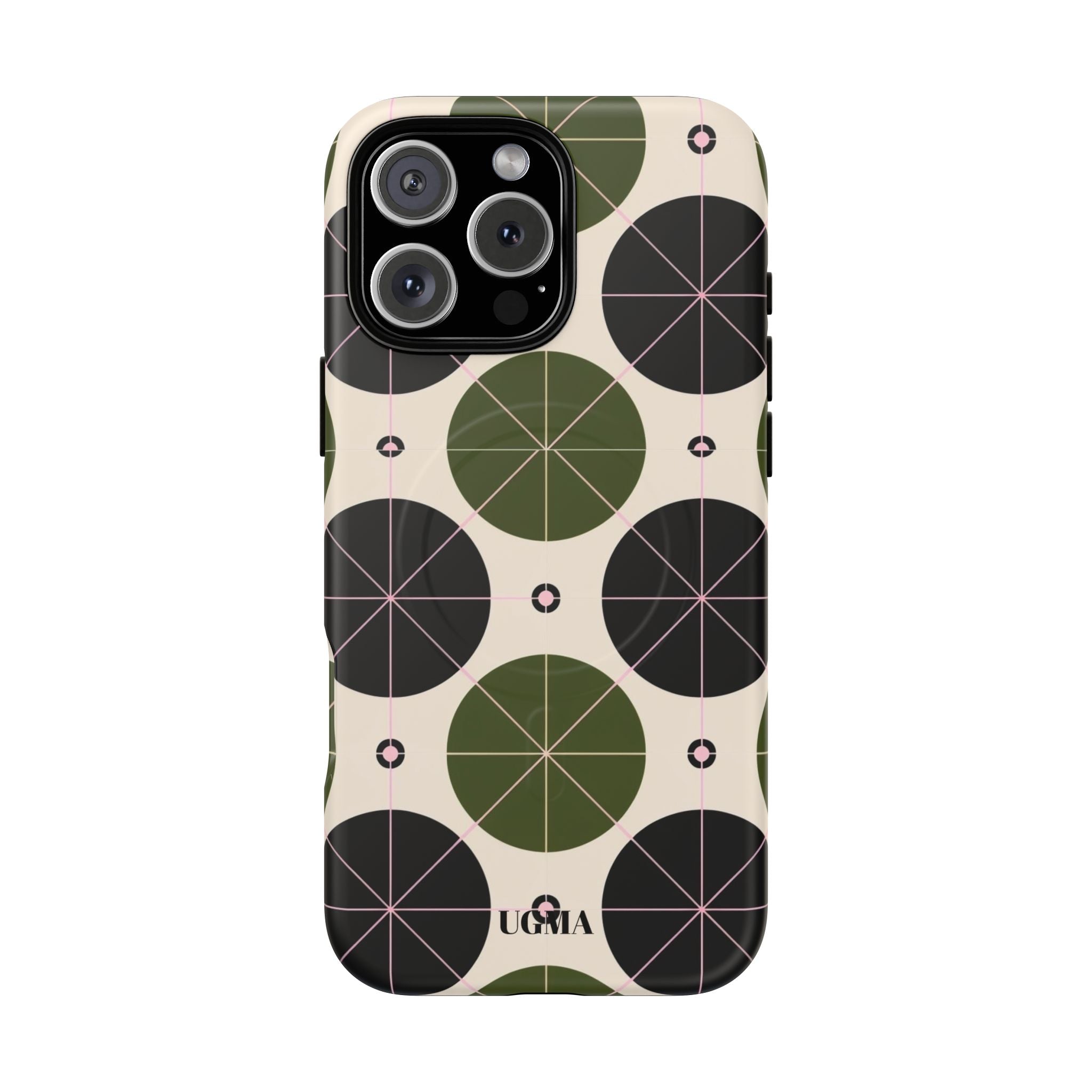 Magnetic Tough Phone Case — Geometric Olive & Black Circle Pattern