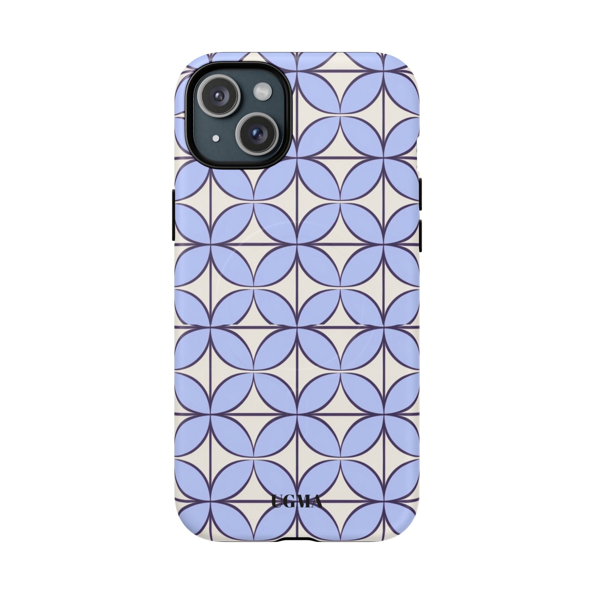 Geometric Blue Flower Pattern Magnetic Phone Case — Tough Protective iPhone Cover