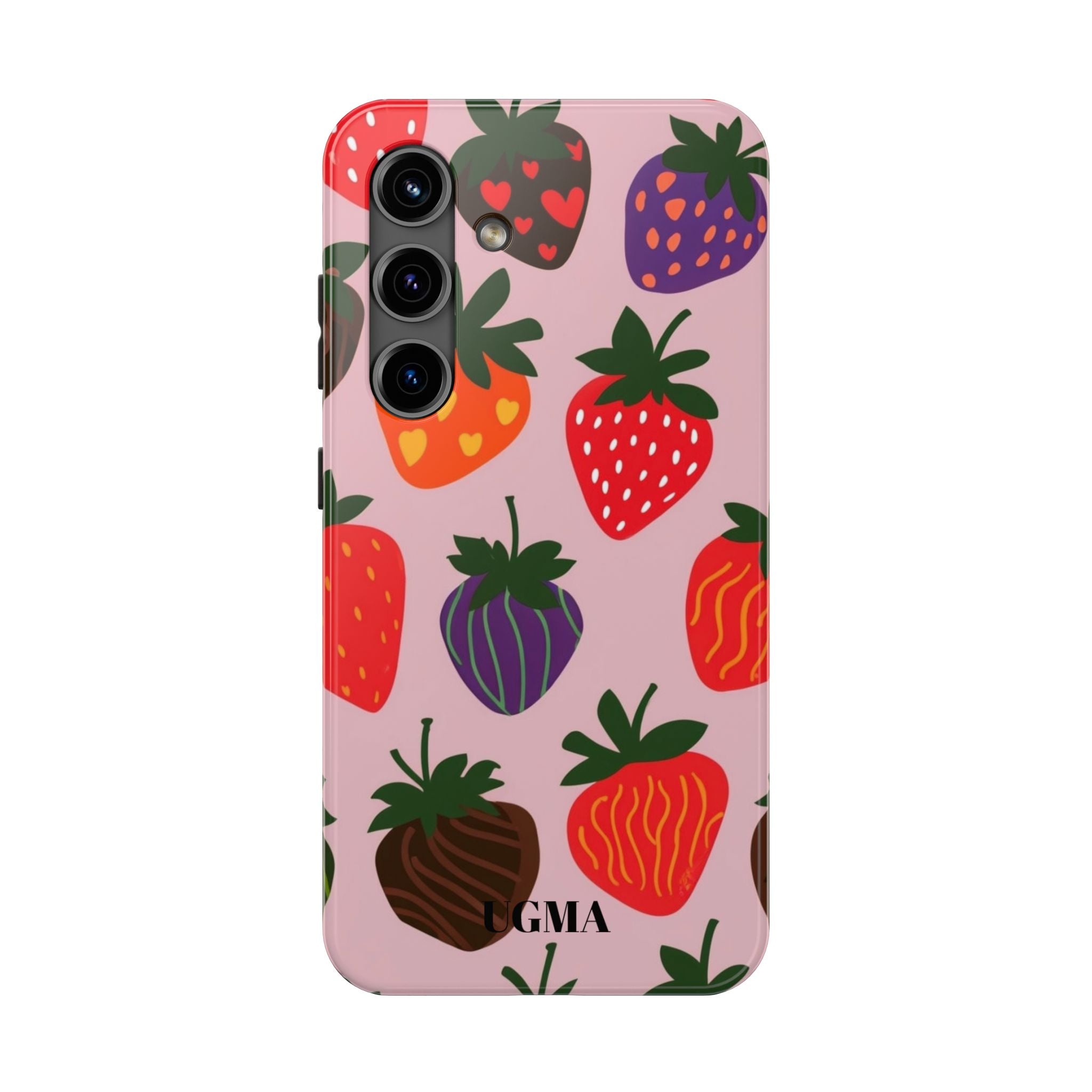 Strawberry Pattern Tough Phone Case — Cute Pastel Fruit Protective Cover