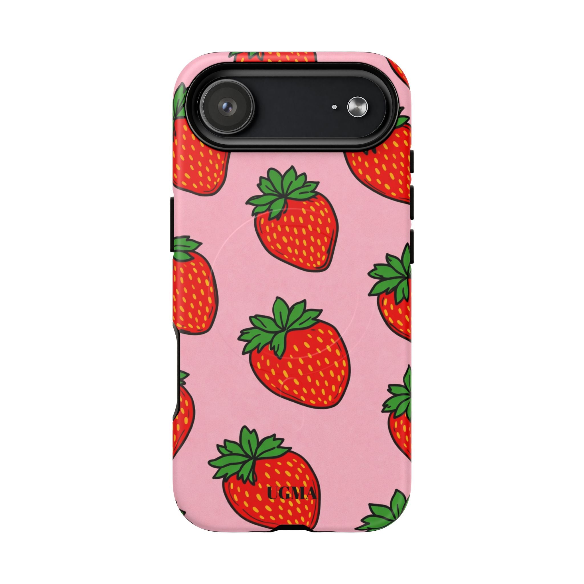 Strawberry Pattern Tough Magnetic Phone Case — Pink Fruit Protective Cover