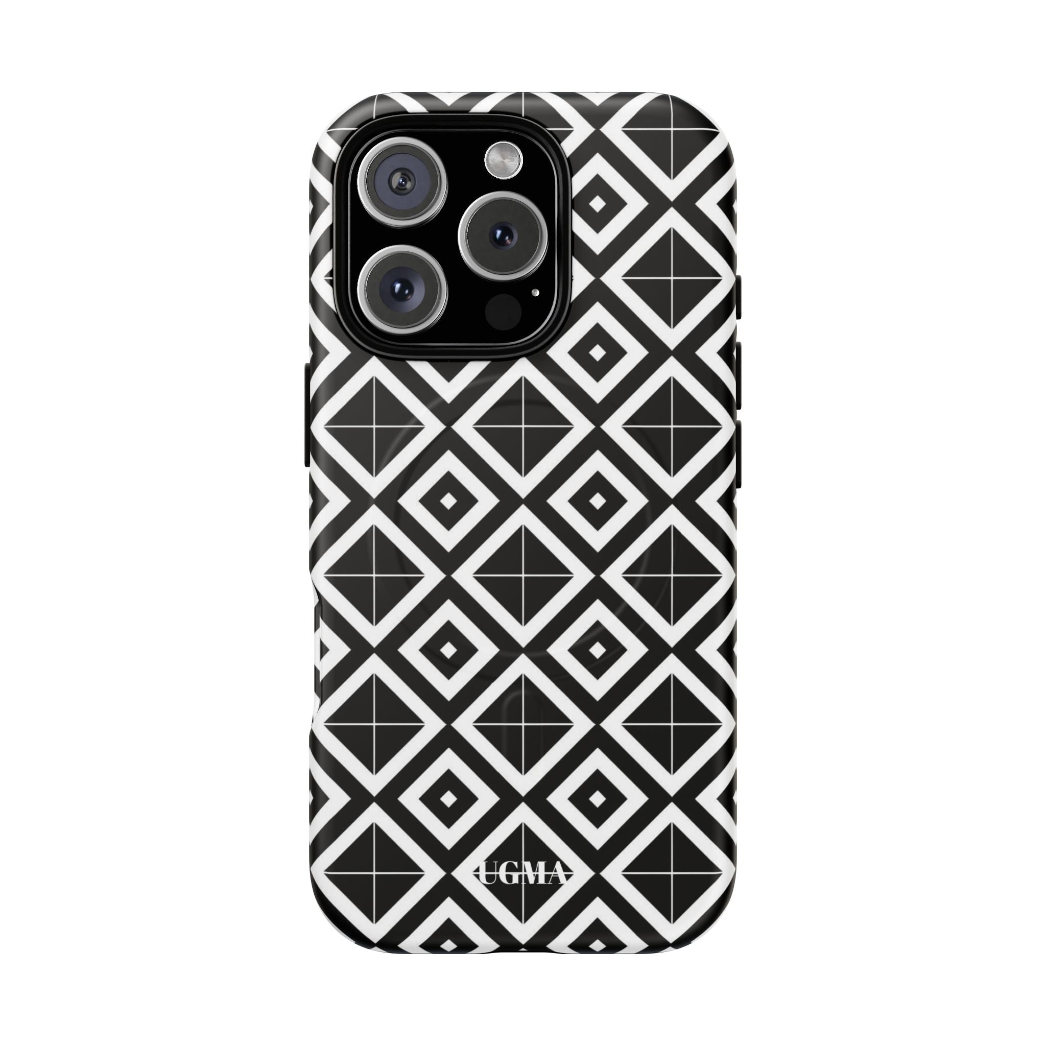 Magnetic Phone Case — Black & White Geometric Diamond Pattern, Tough Protective Cover