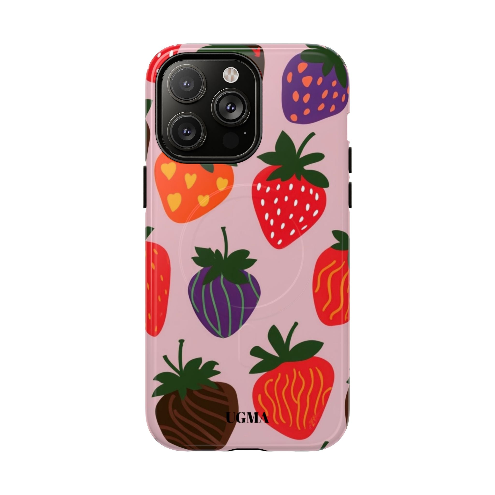 Strawberry Pattern Tough Magnetic Phone Case — Cute Pink Fruit Design