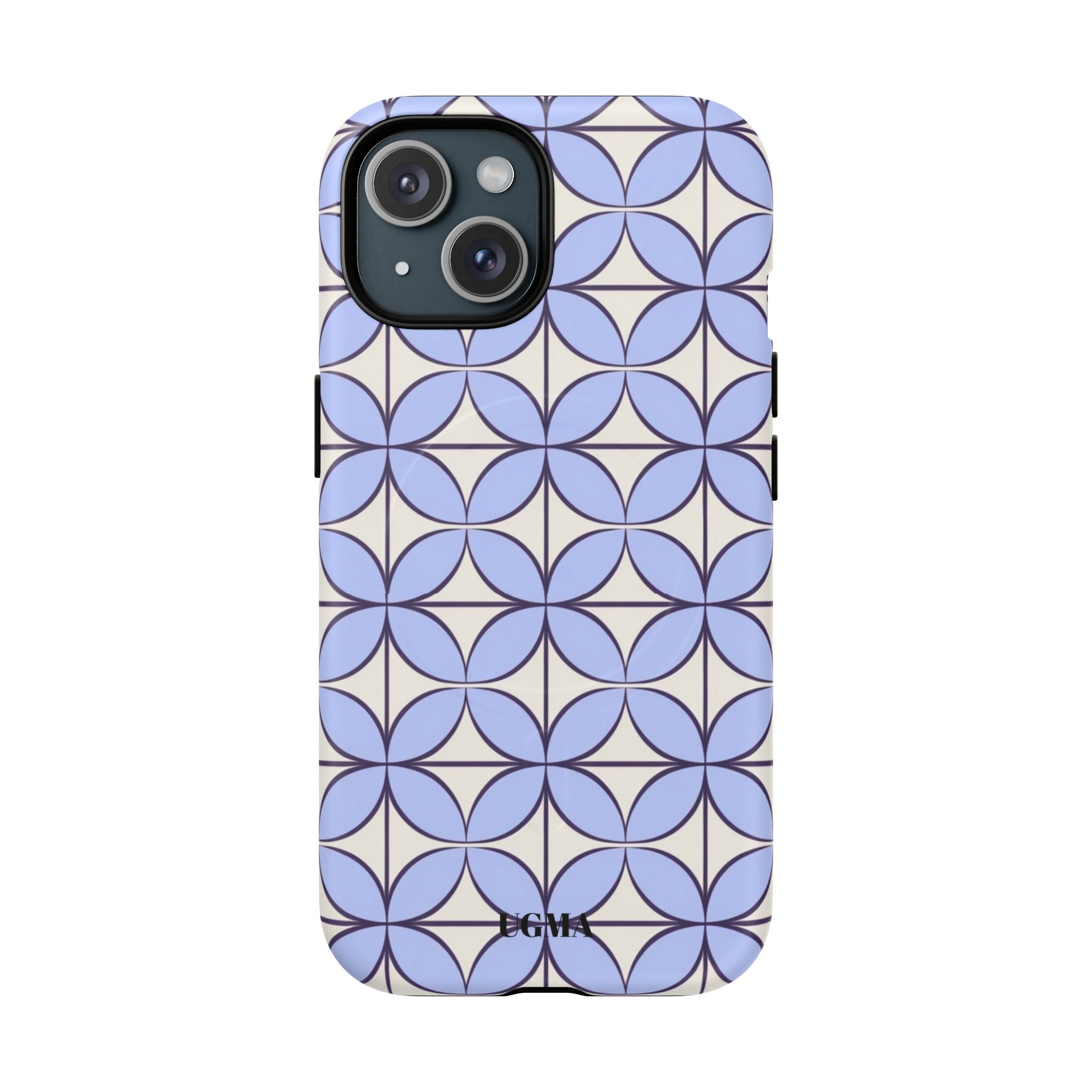 Geometric Blue Flower Pattern Magnetic Phone Case — Tough Protective iPhone Cover