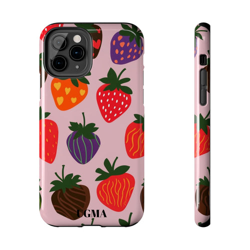 Strawberry Pattern Tough Phone Case — Cute Pastel Fruit Protective Cover