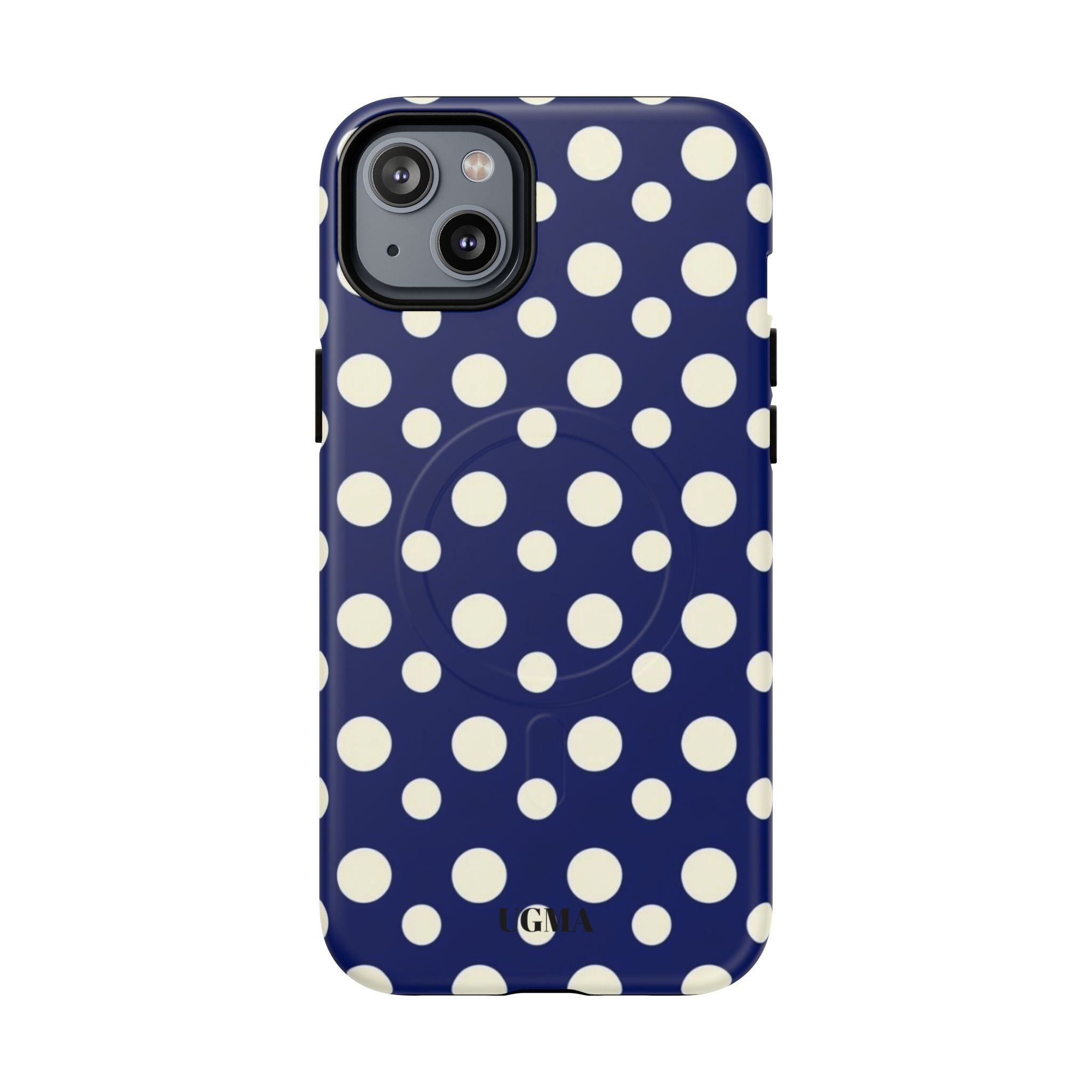Polka Dot Tough Magnetic Phone Case — Navy & White Protective Magnetic Cover