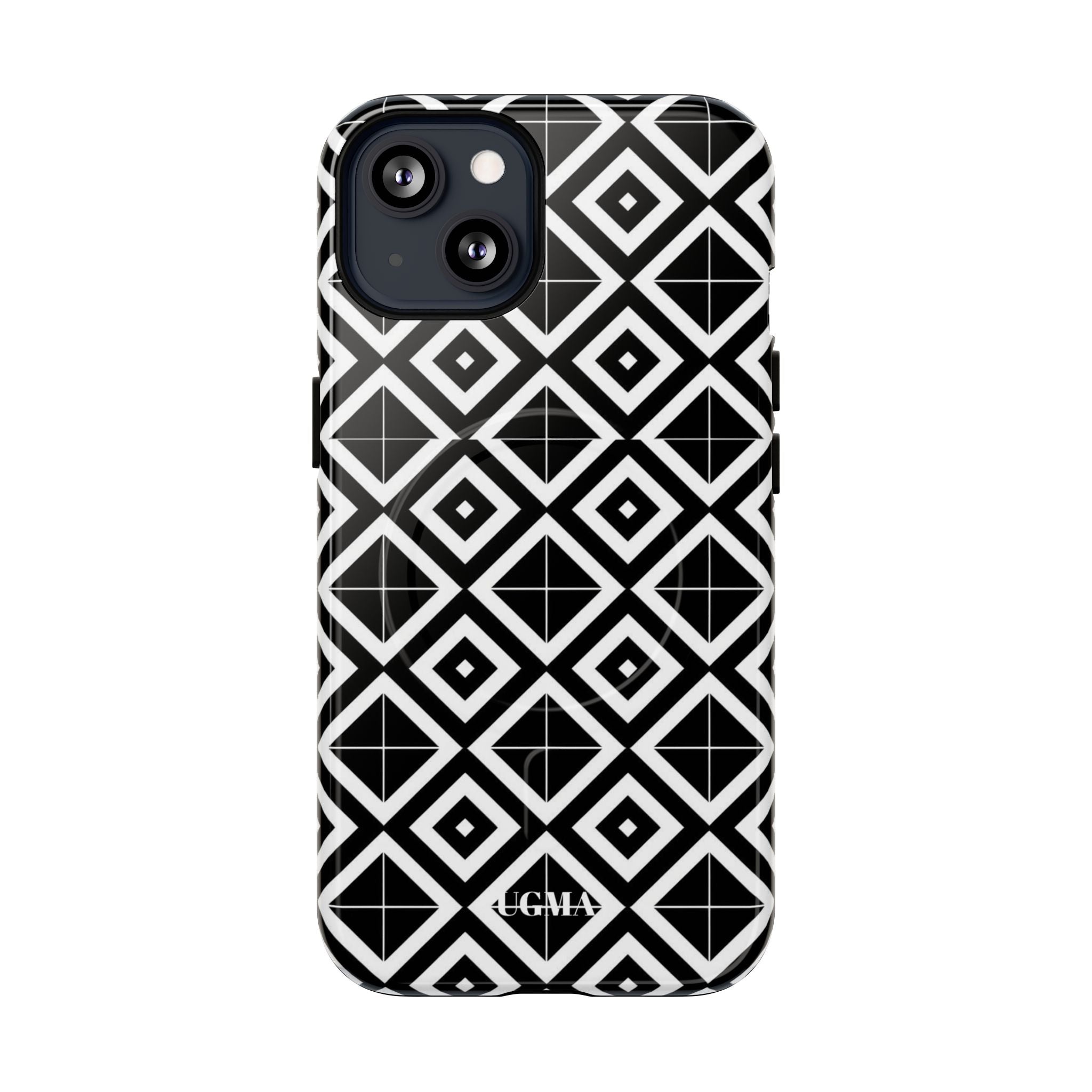 Magnetic Phone Case — Black & White Geometric Diamond Pattern, Tough Protective Cover
