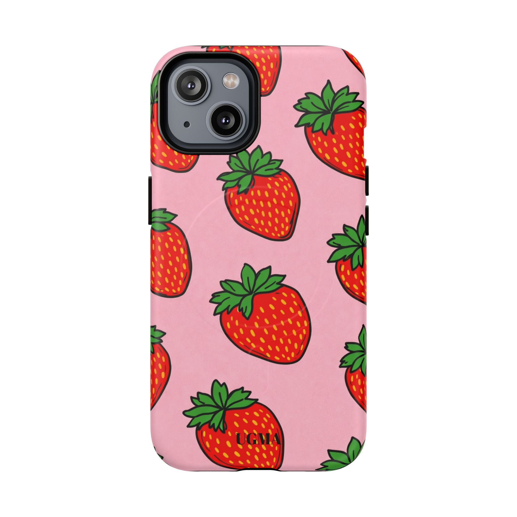 Strawberry Pattern Tough Magnetic Phone Case — Pink Fruit Protective Cover
