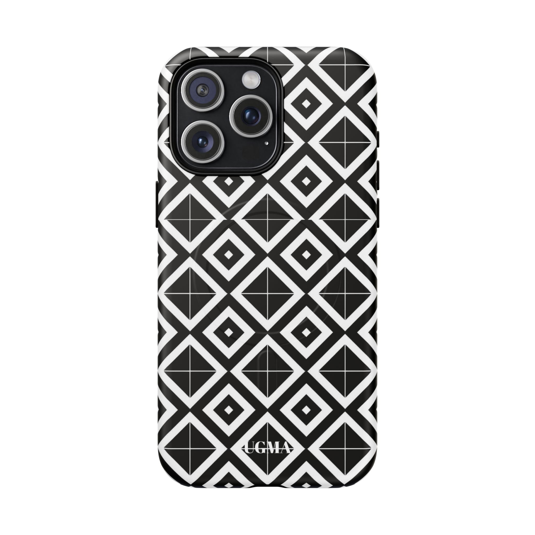 Magnetic Phone Case — Black & White Geometric Diamond Pattern, Tough Protective Cover