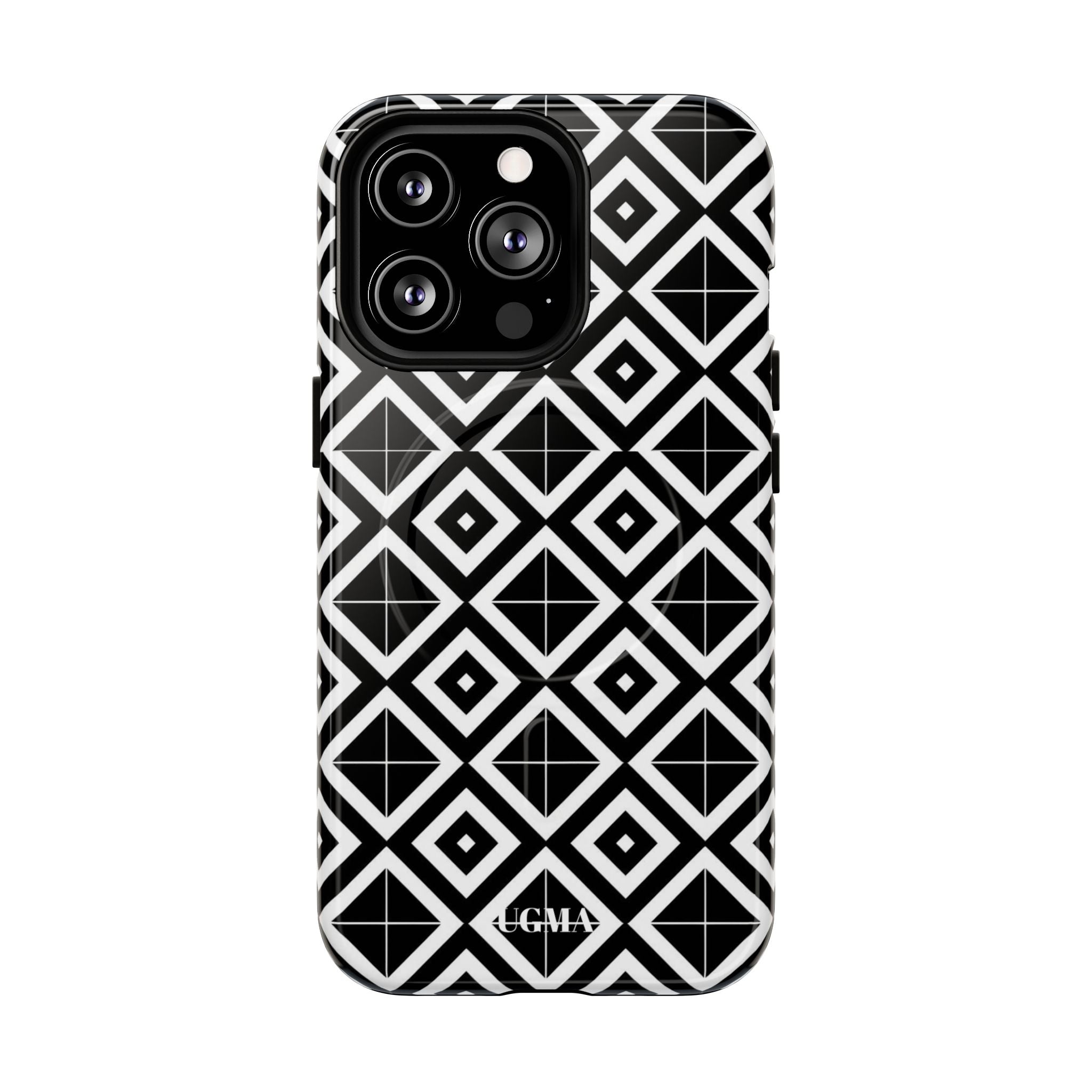 Magnetic Phone Case — Black & White Geometric Diamond Pattern, Tough Protective Cover