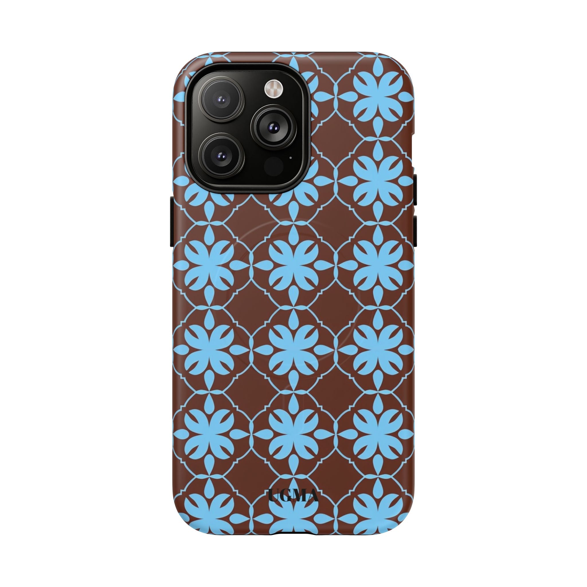 Floral Lattice Tough Magnetic Phone Case — Blue on Brown