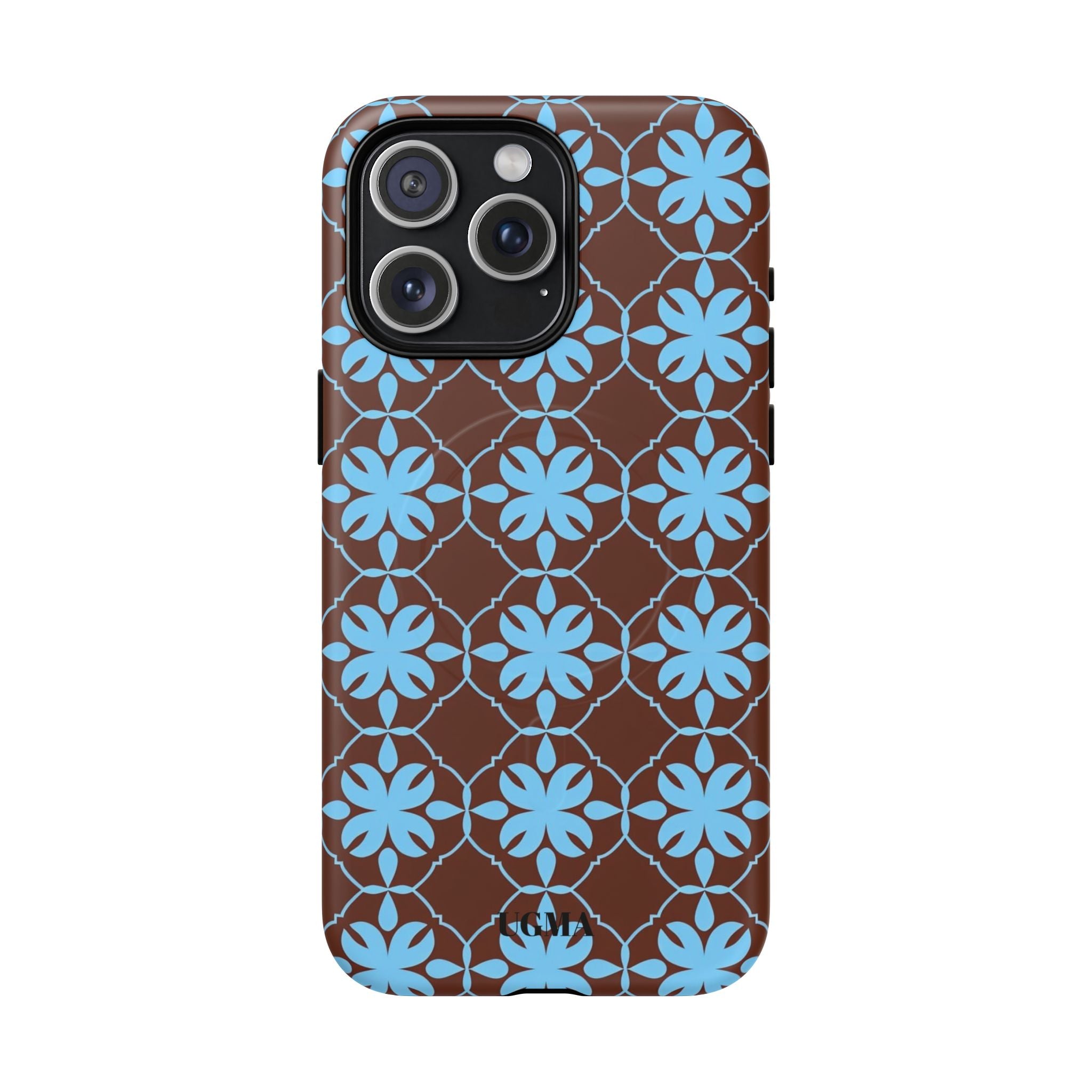 Floral Lattice Tough Magnetic Phone Case — Blue on Brown