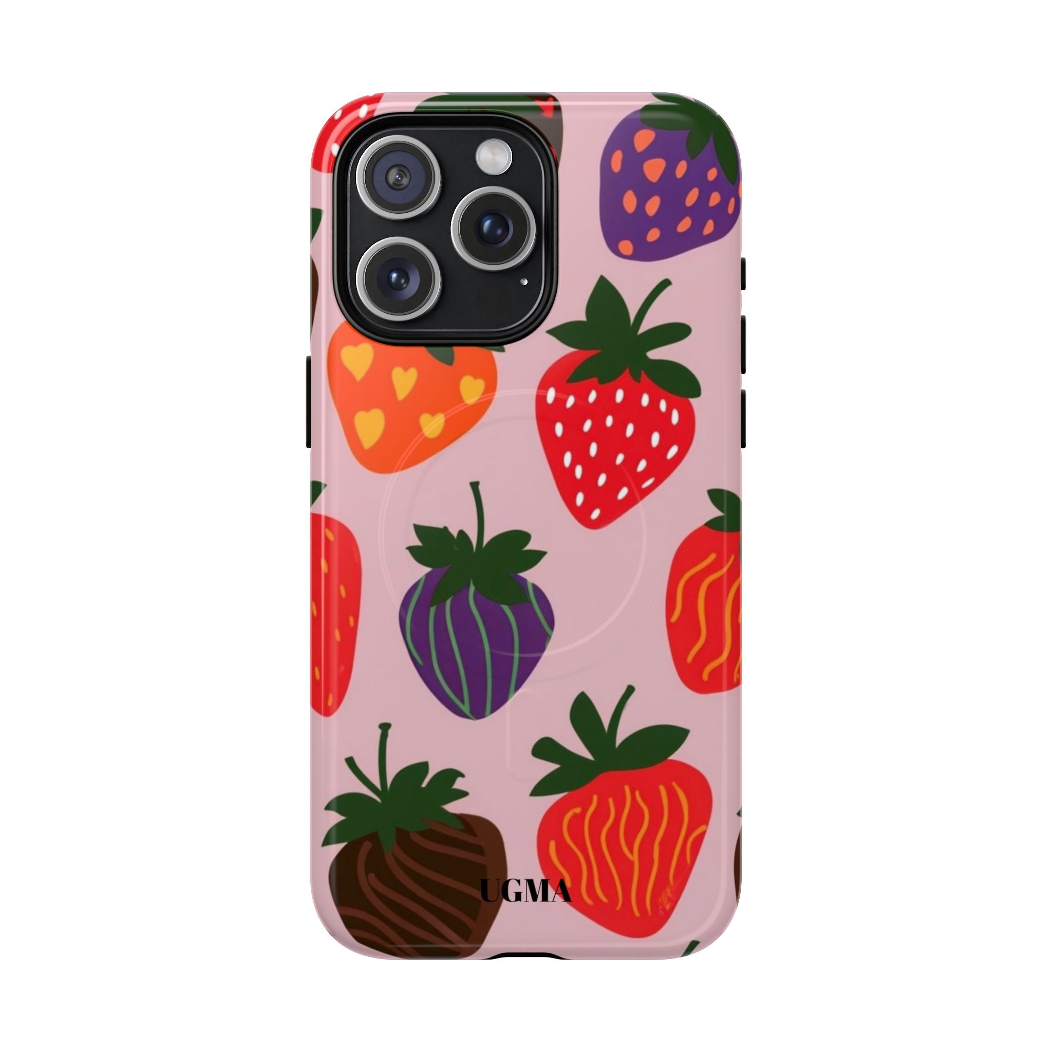 Strawberry Pattern Tough Magnetic Phone Case — Cute Pink Fruit Design