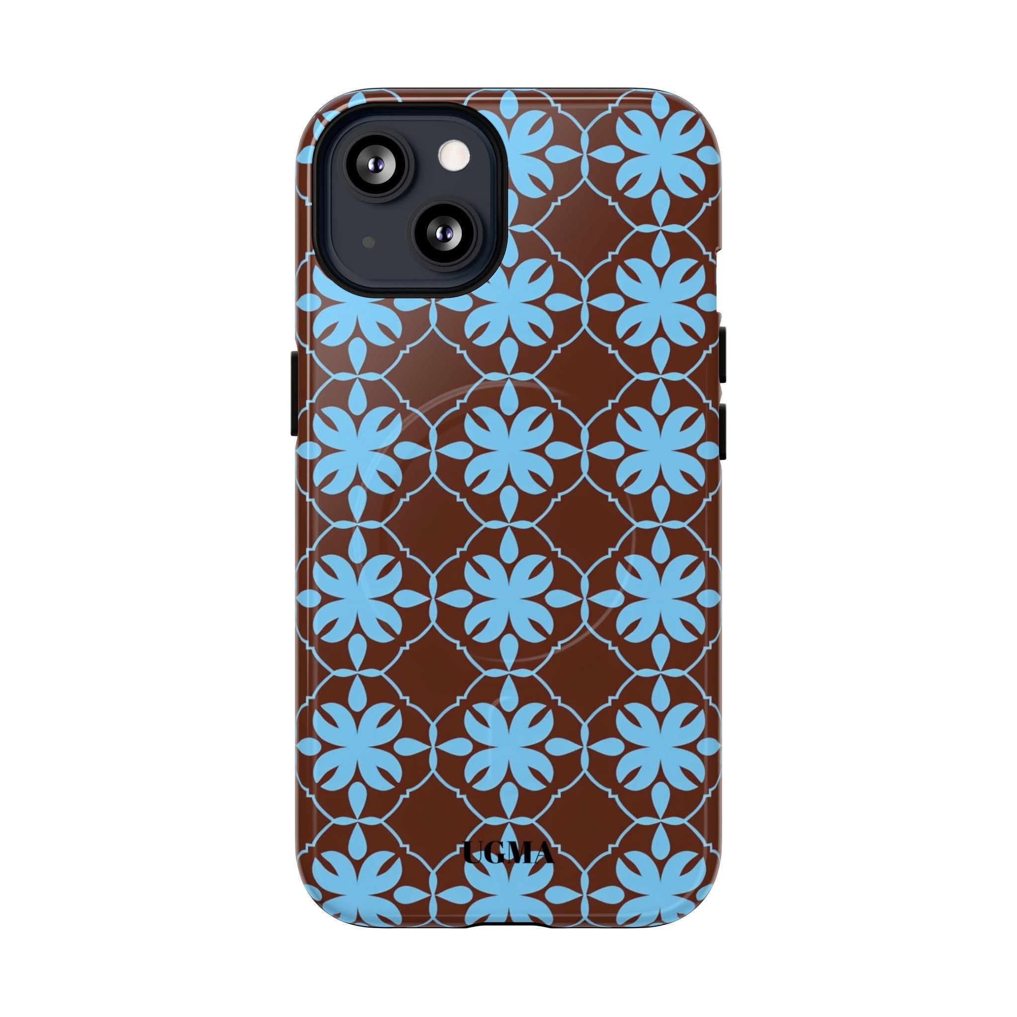 Floral Lattice Tough Magnetic Phone Case — Blue on Brown