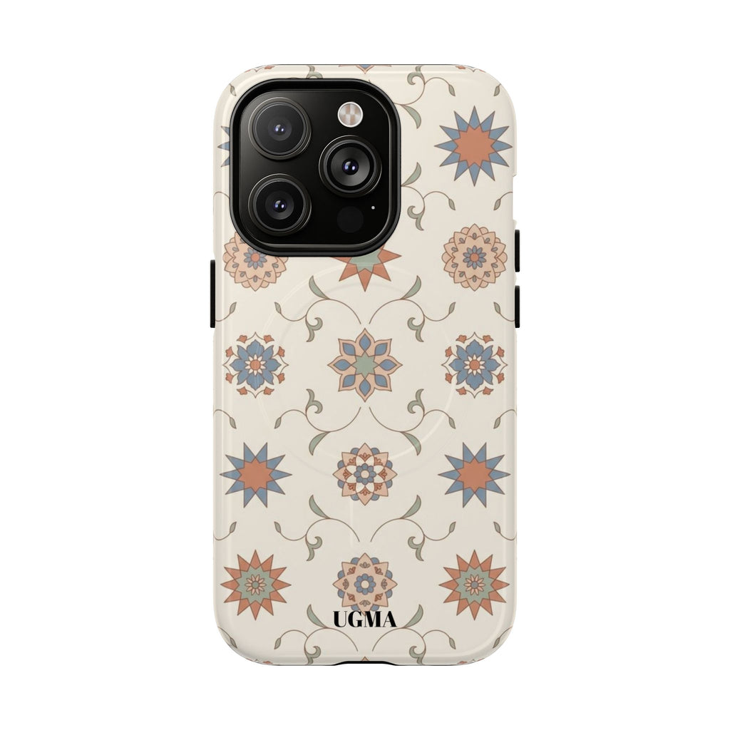 Floral Moroccan Tough Magnetic Phone Case — Boho Vintage Star Tile Design
