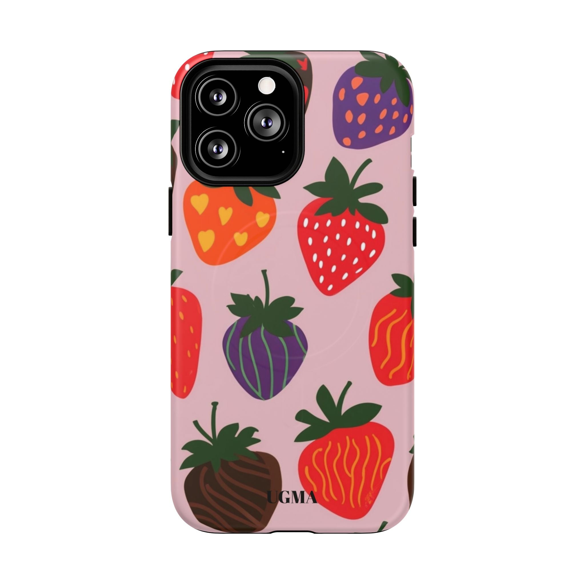Strawberry Pattern Tough Magnetic Phone Case — Cute Pink Fruit Design