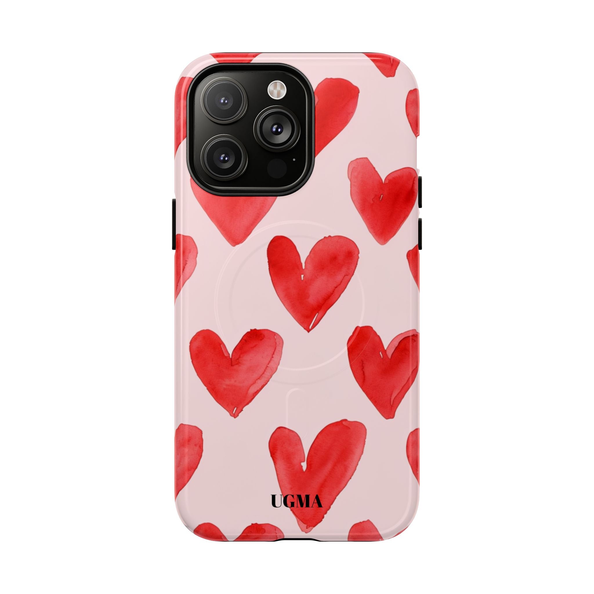Phone Case - Red Watercolor Hearts Tough Magnetic Case