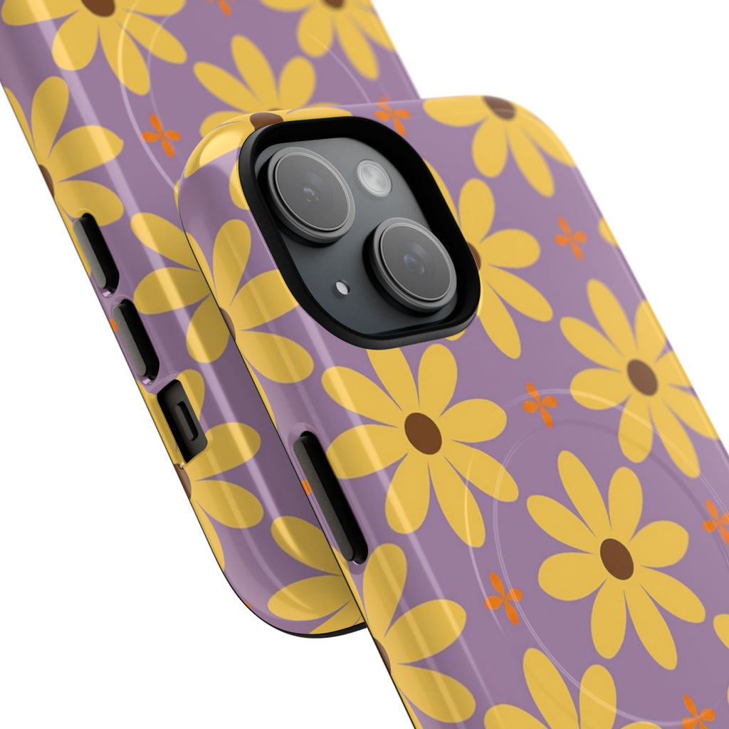 Floral Retro Daisy Tough Magnetic Phone Case — Yellow Flowers on Lavender
